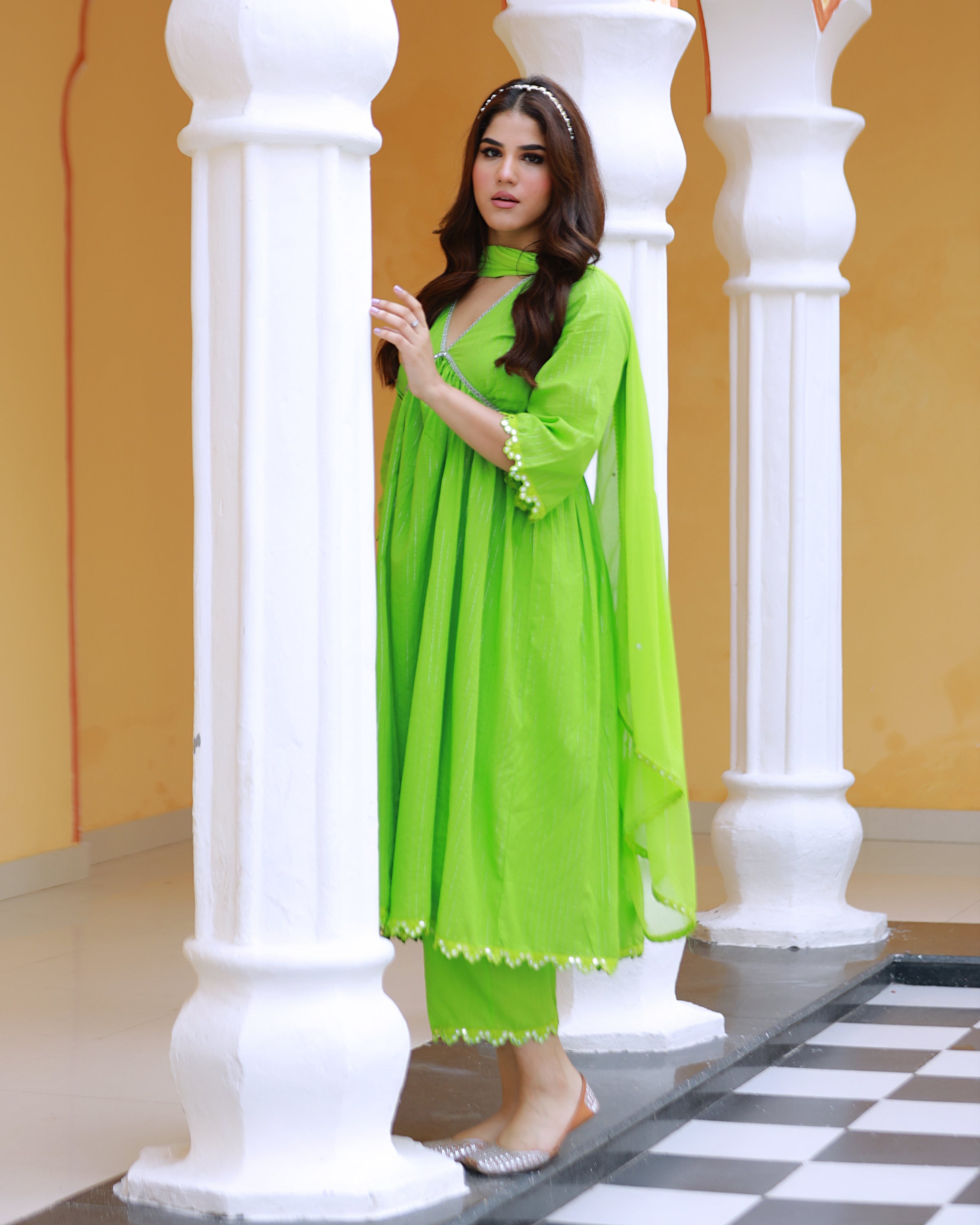 Sitara Green Lurex Gathered Kurta Suit Set