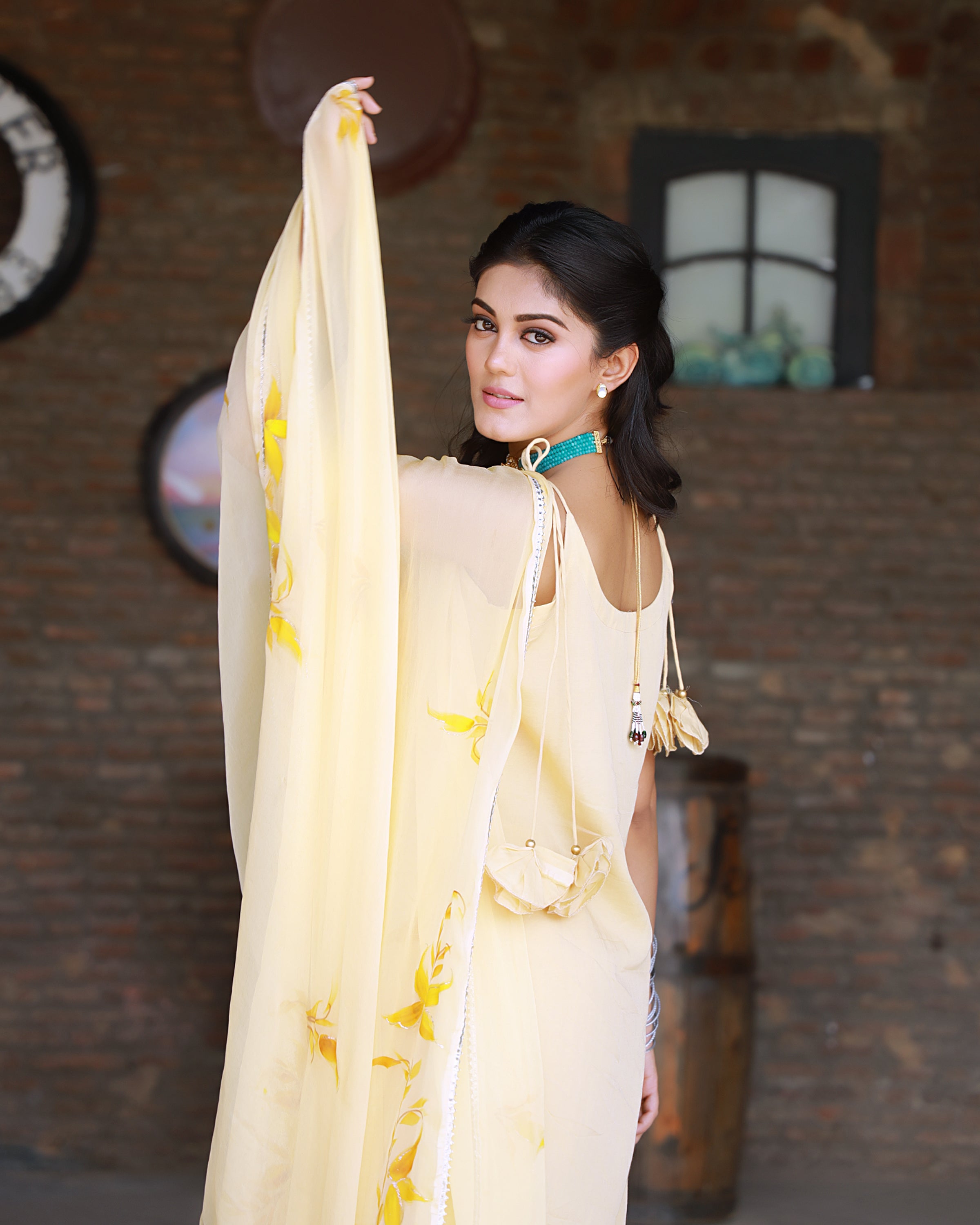 Heer Beige Hand Embroidered Silk Kurta Pant with Hand Painted Dupatta