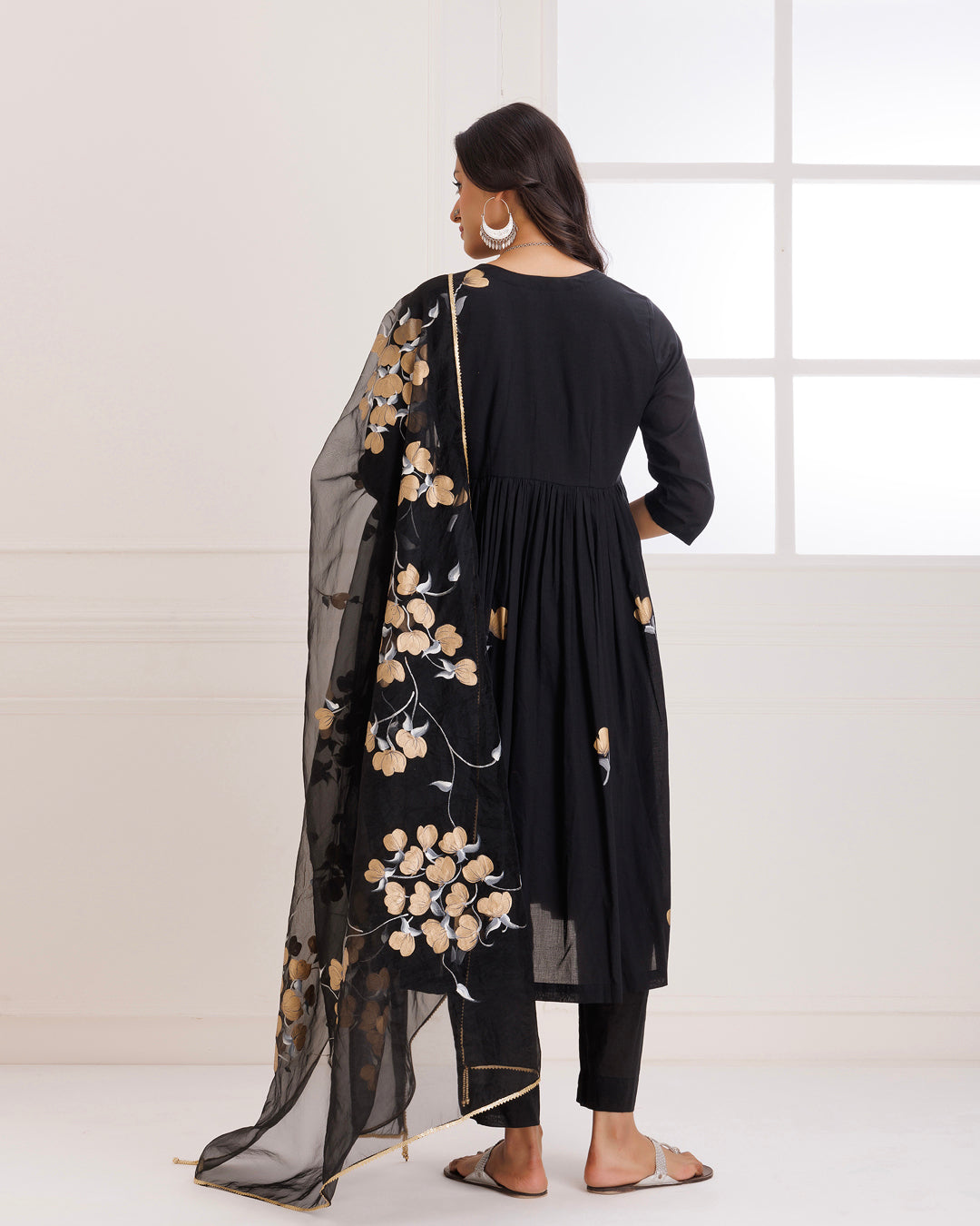 Rangreza Black HandPainted Gathered Suit Set - Set of 3