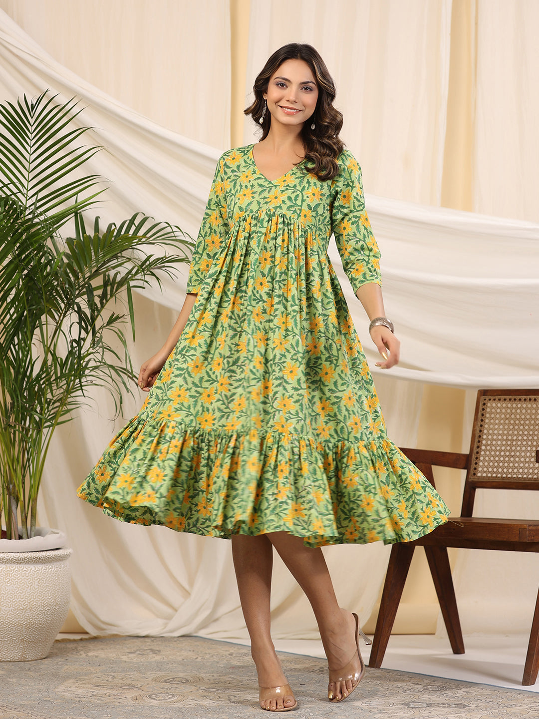 Green Handblock Printed Cotton Dress