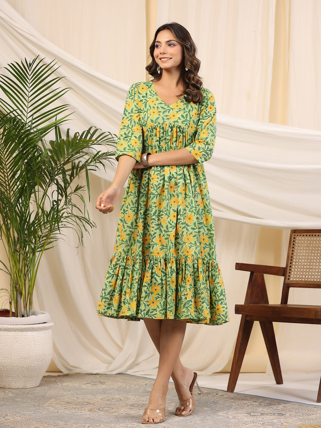 Green Handblock Printed Cotton Dress