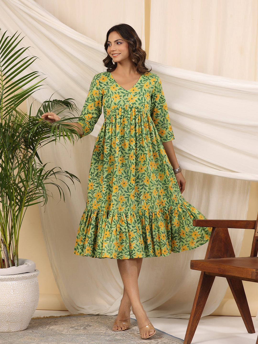 Green Handblock Printed Cotton Dress