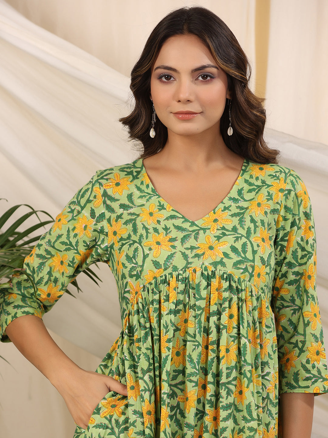 Green Handblock Printed Cotton Dress