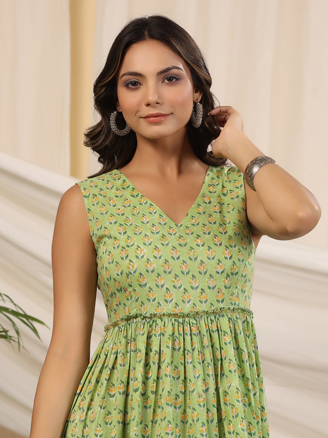 Green Handblock Printed Cotton Dress