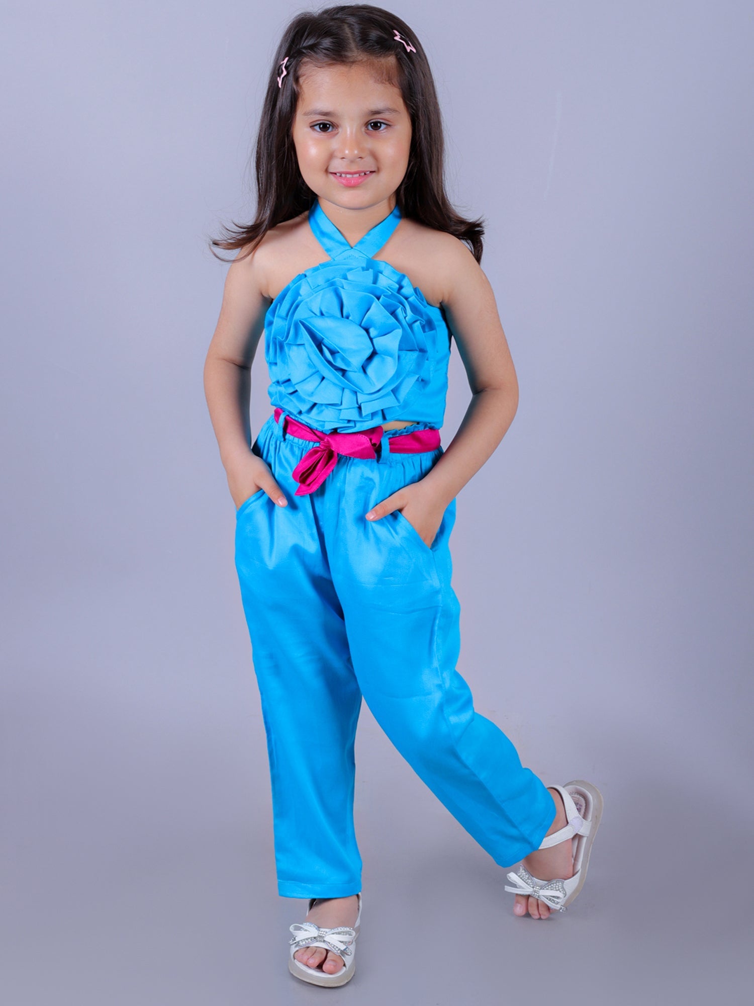 Girls Blue Co-ord sets with 3D rose on Top