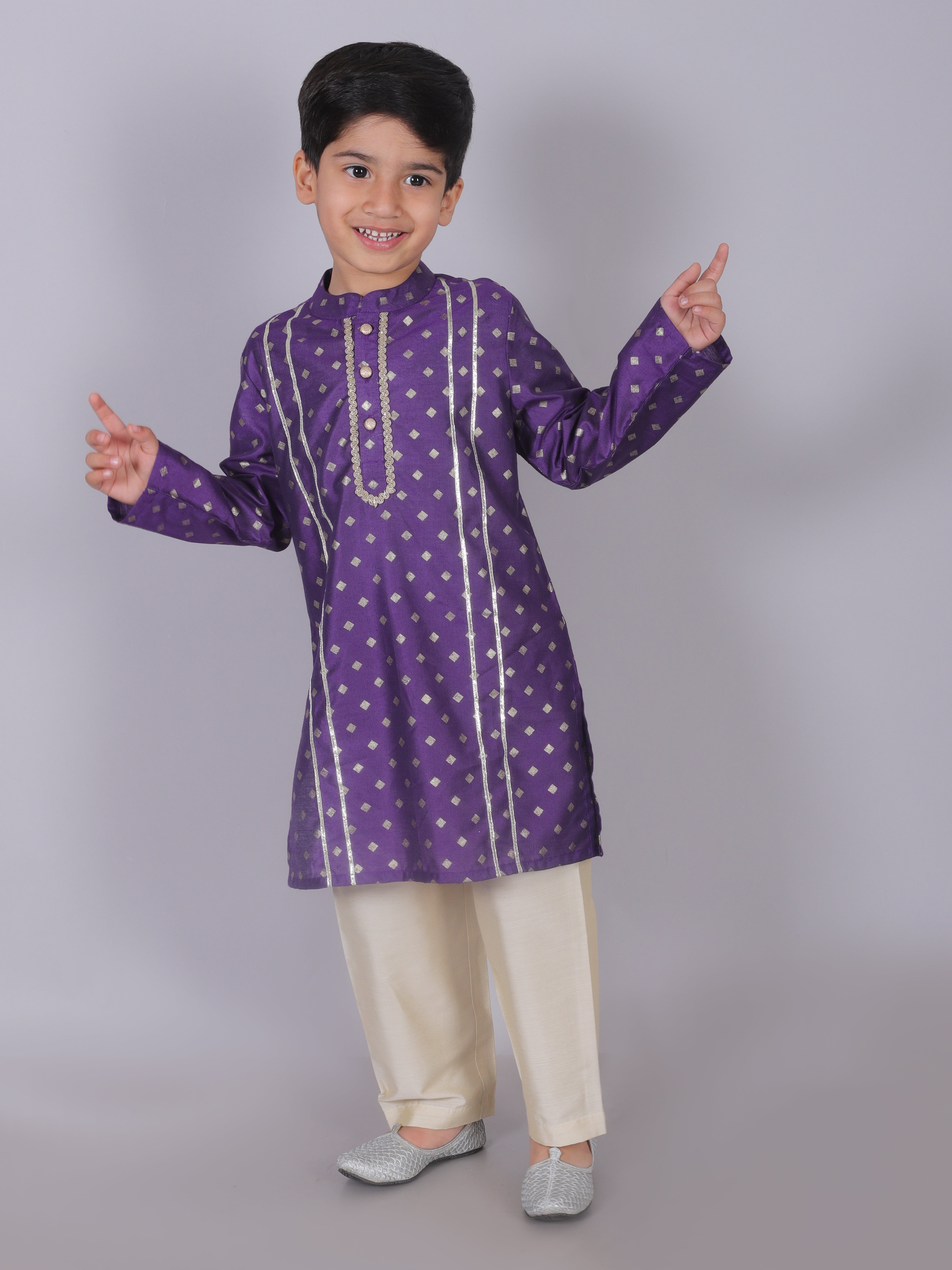 Ethnic Boys Purple Kurta with Golden pant set