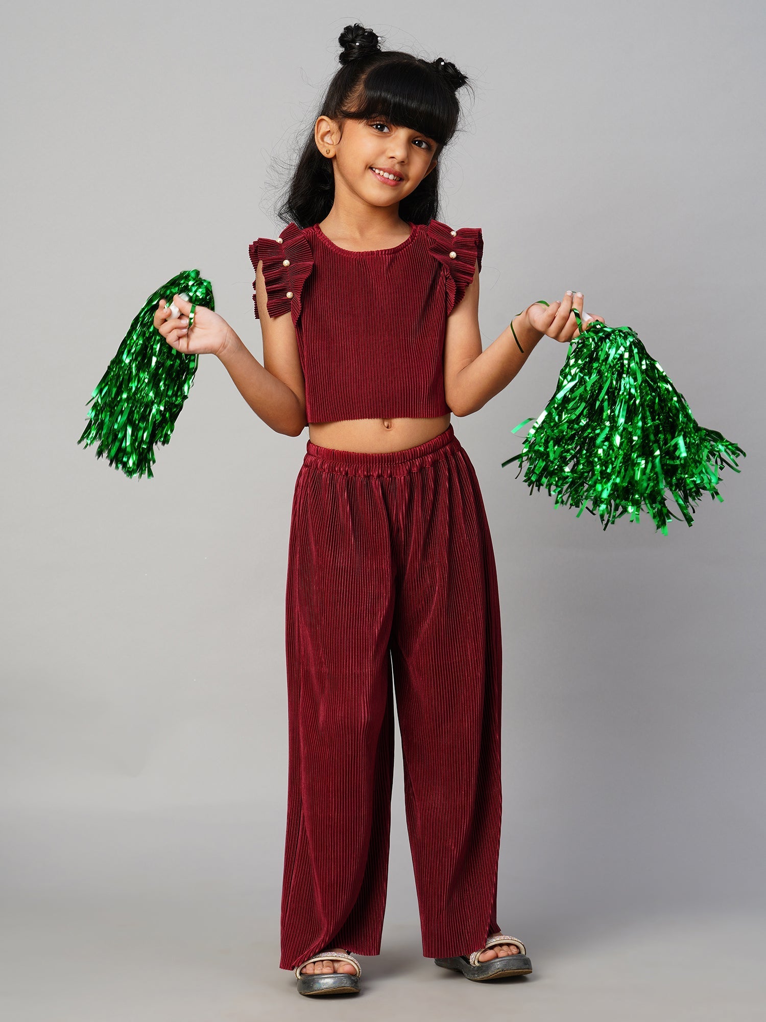 Glam up Girls Maroon Party Top with Pant Girls Co-ordinate set