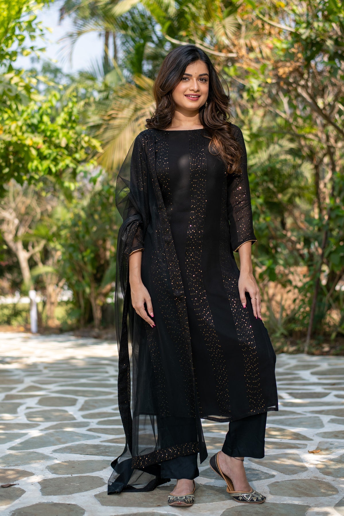 Black and Gold Thread Work Kurta Set