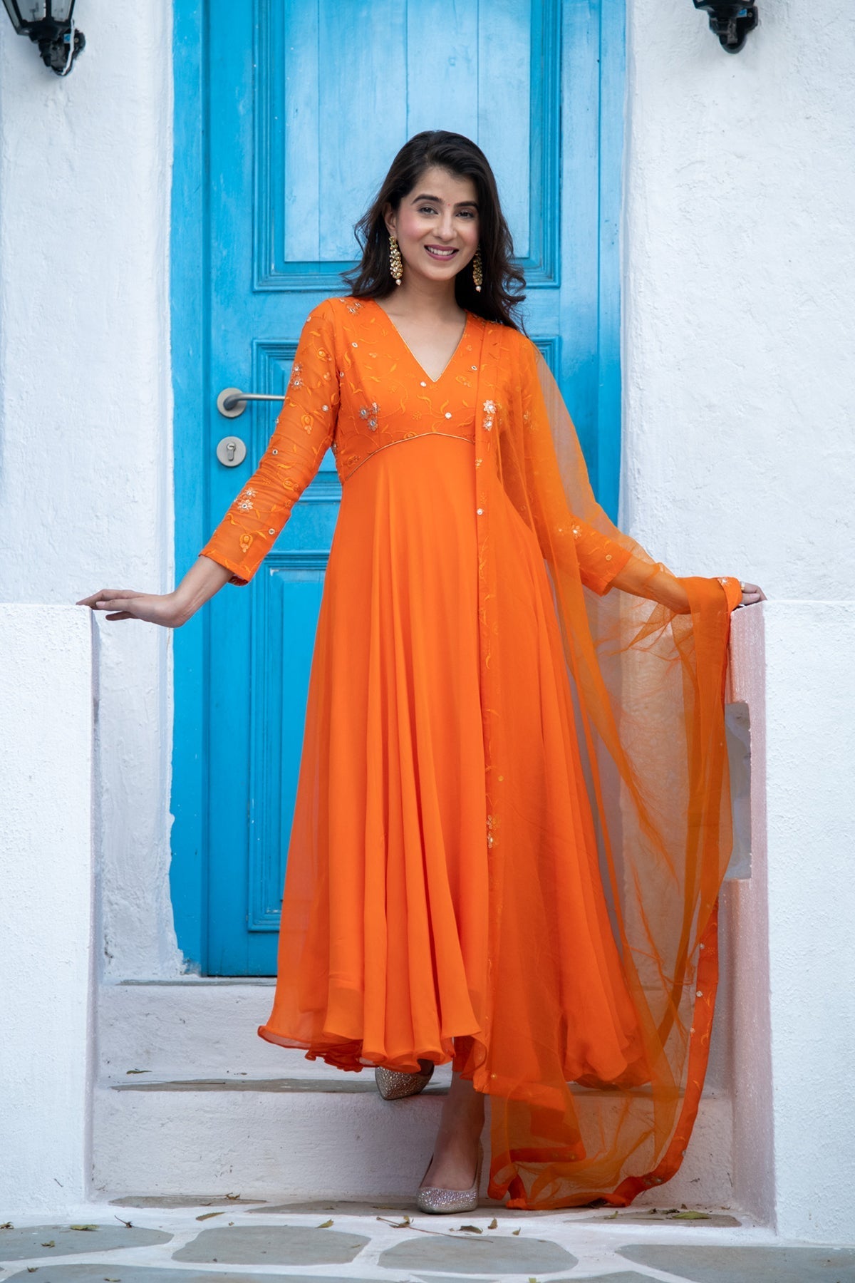 Orange Anarkali Set