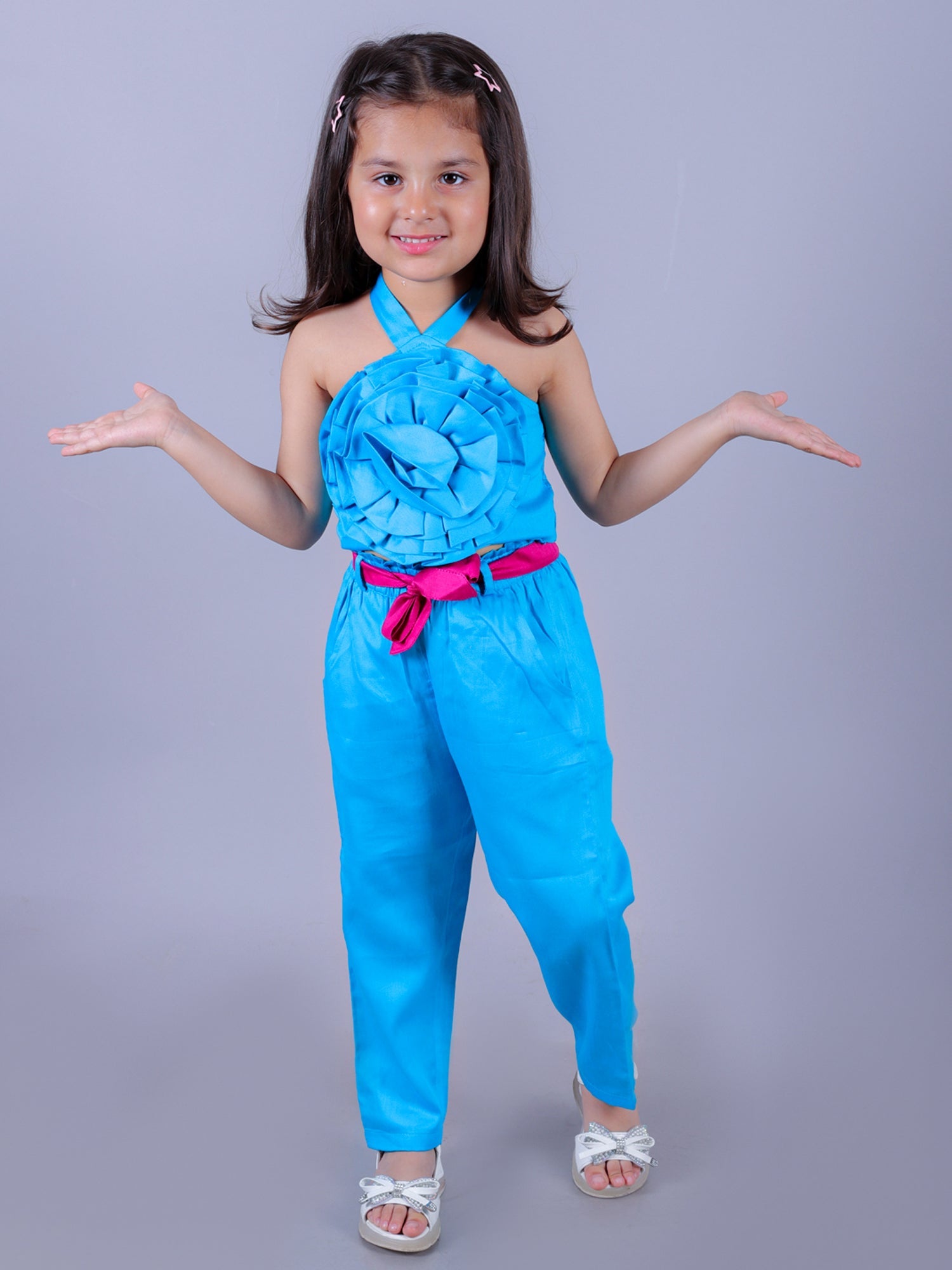 Girls Blue Co-ord sets with 3D rose on Top