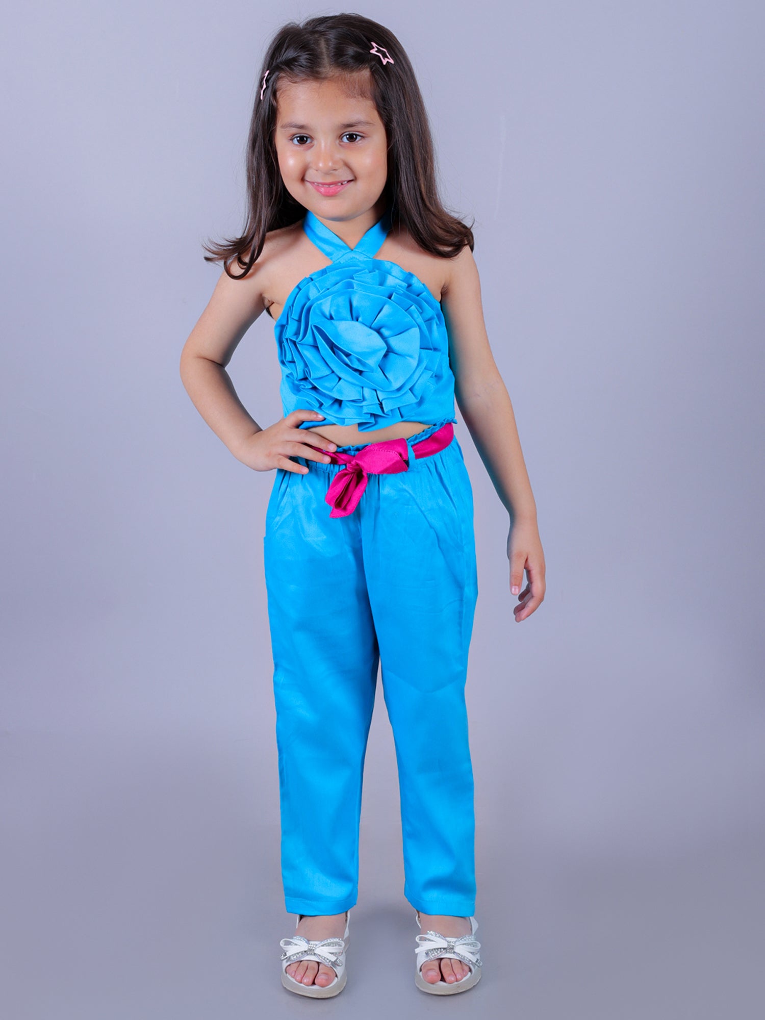 Girls Blue Co-ord sets with 3D rose on Top