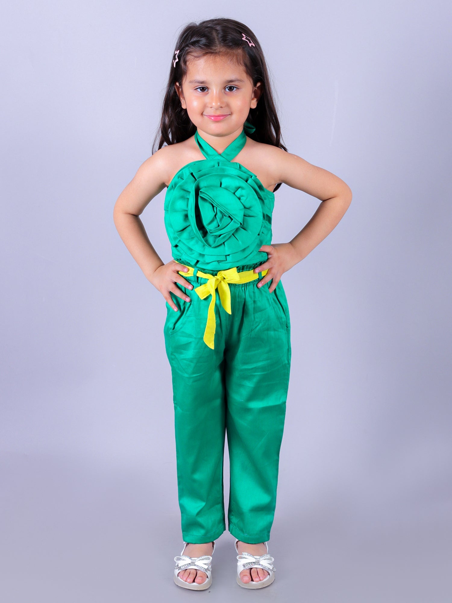 Girls Green Co-ord sets with 3D rose on Top