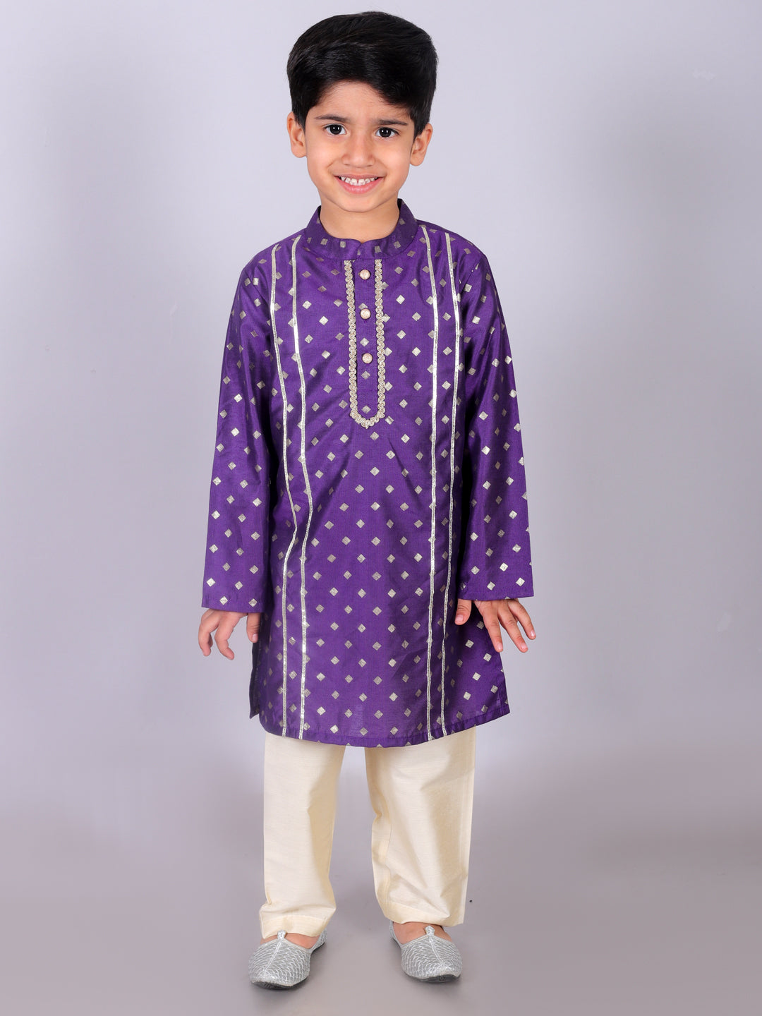 Ethnic Boys Purple Kurta with Golden pant set