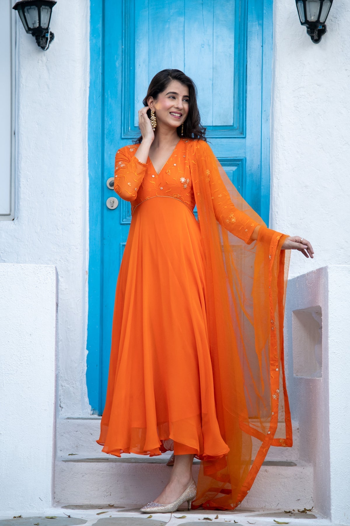 Orange Anarkali Set