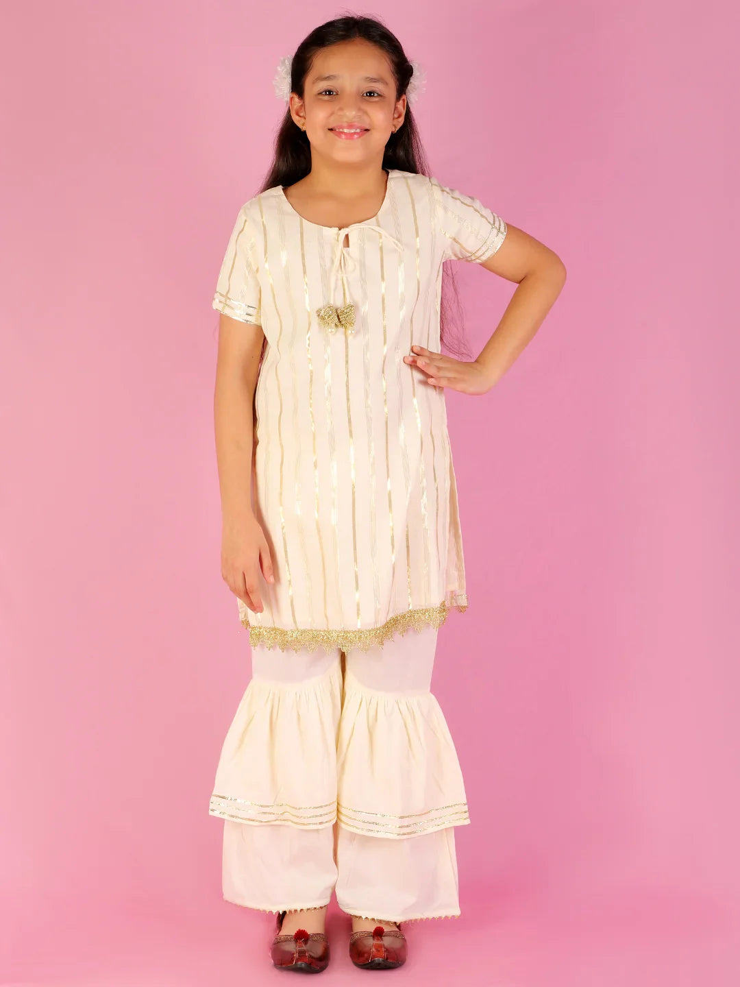 Girls kurta with gold tassles & Sharara set