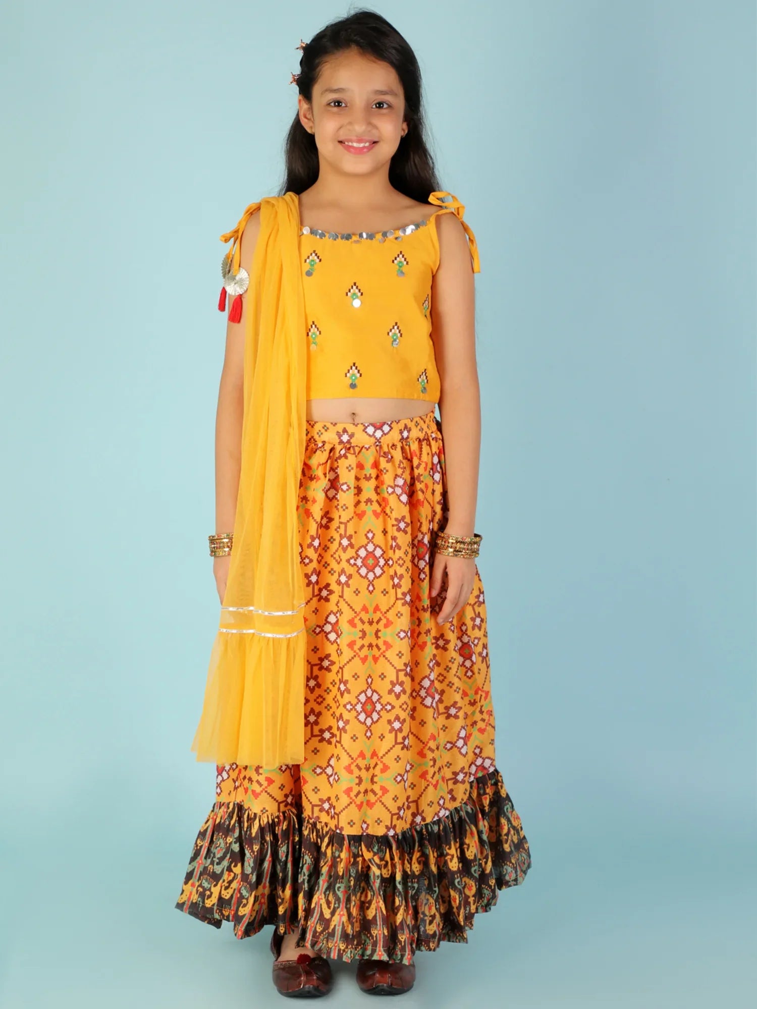 Girls  Lehenga with embroidered Chanderi Silk Top