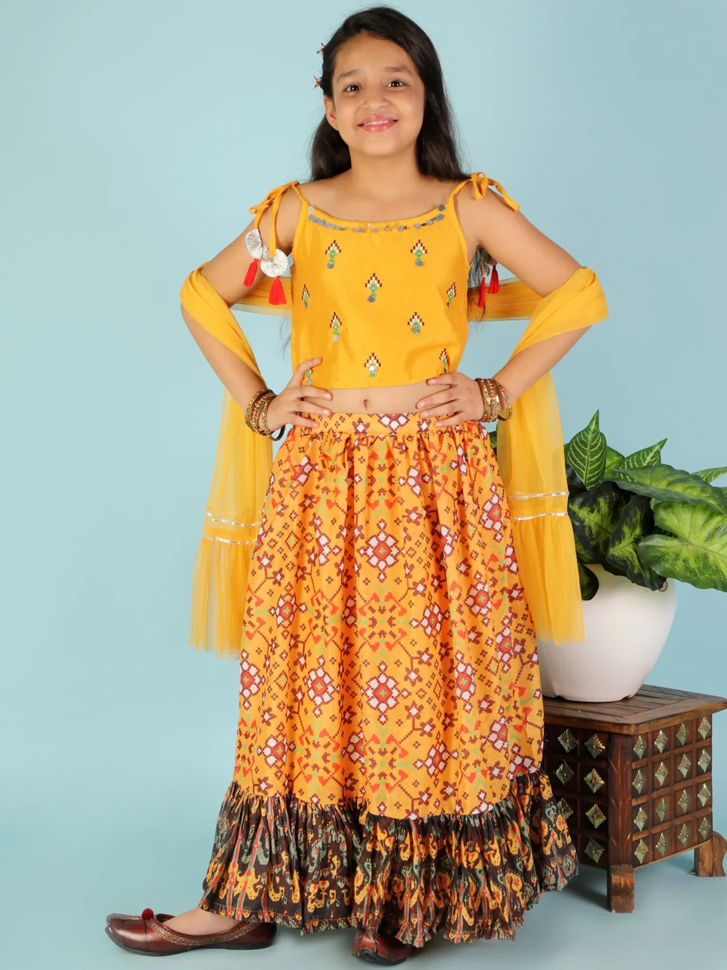 Girls  Lehenga with embroidered Chanderi Silk Top