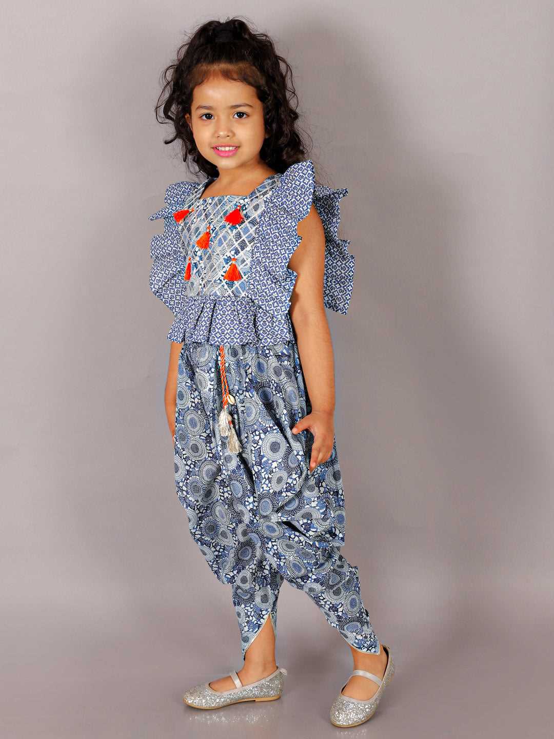 Folklore Girls Blue Crop Top with Dhoti Girls Co-ordinate set