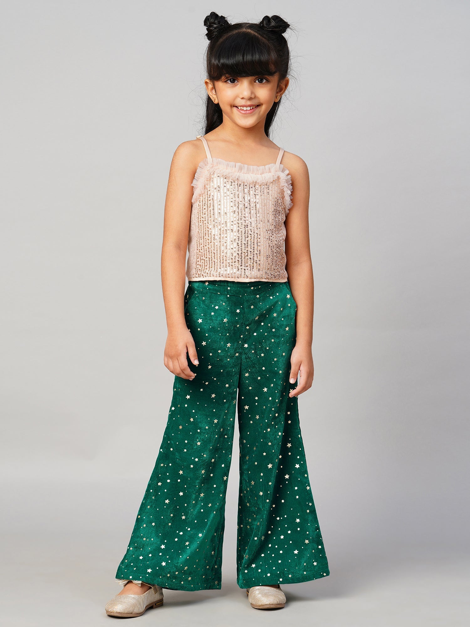 Razzle Dazzle Girls Gold Sequins Party Top With Velvet Pants