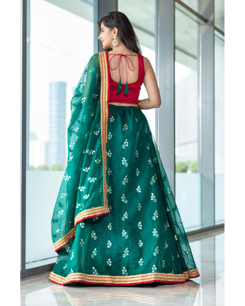 Bottle Green And Red Lehenga Set