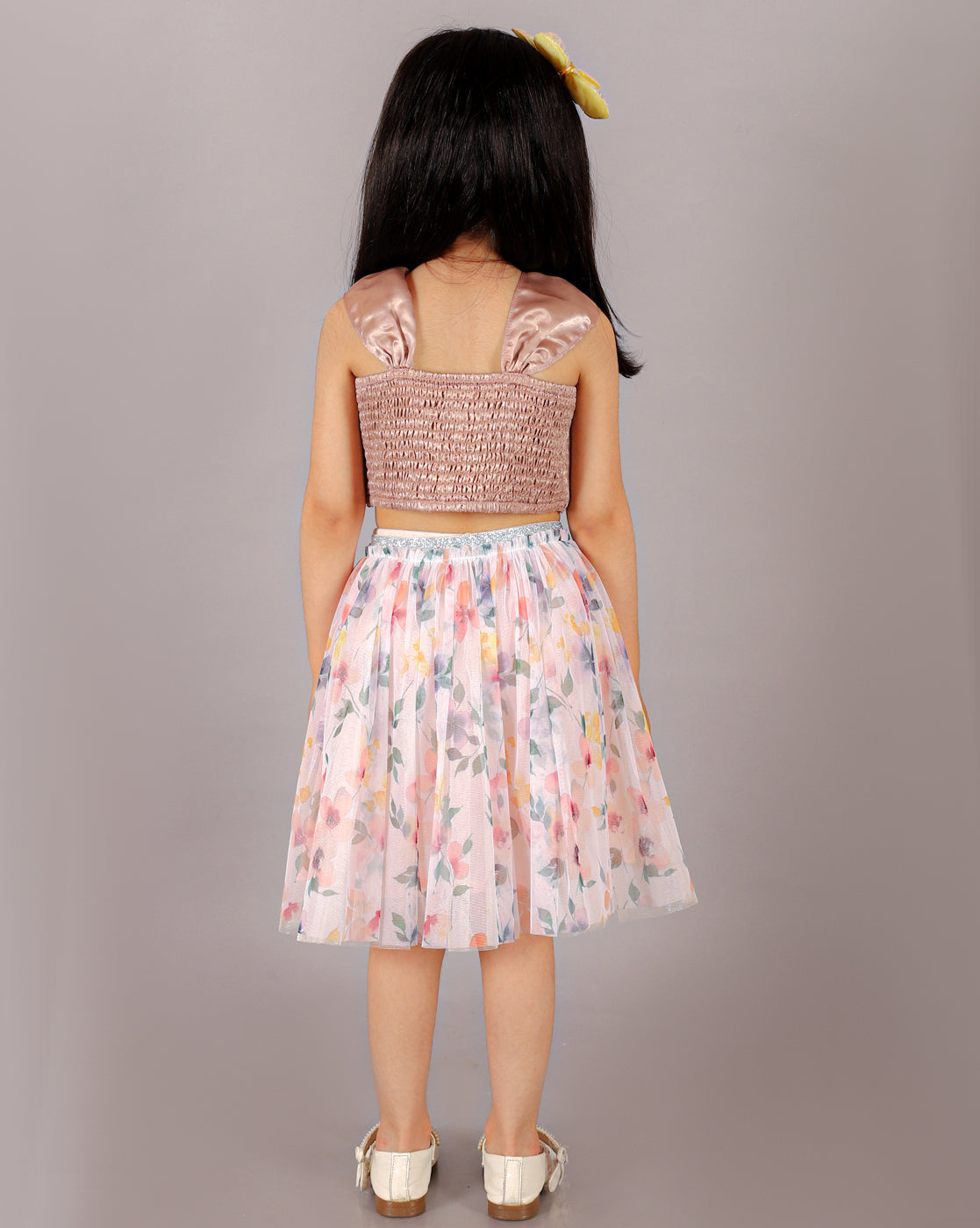 Glam Up Girls 3D Flower Party Top With With Skirt Set For Girls