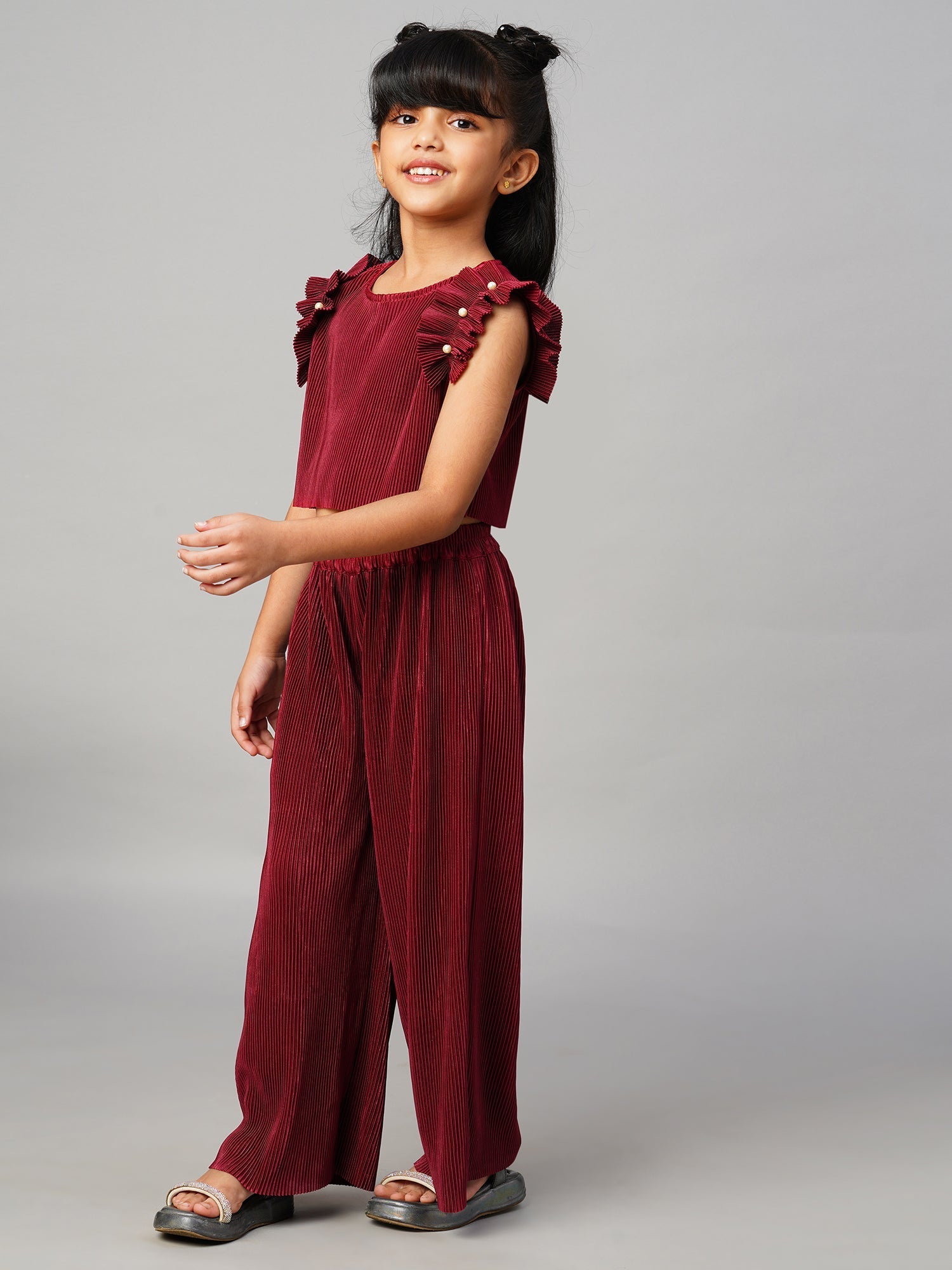 Glam up Girls Maroon Party Top with Pant Girls Co-ordinate set