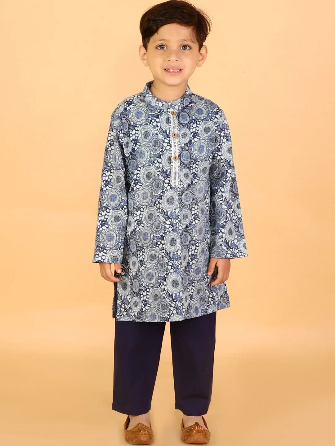 Boys stylish Folklore print cotton kurta with pyjama set