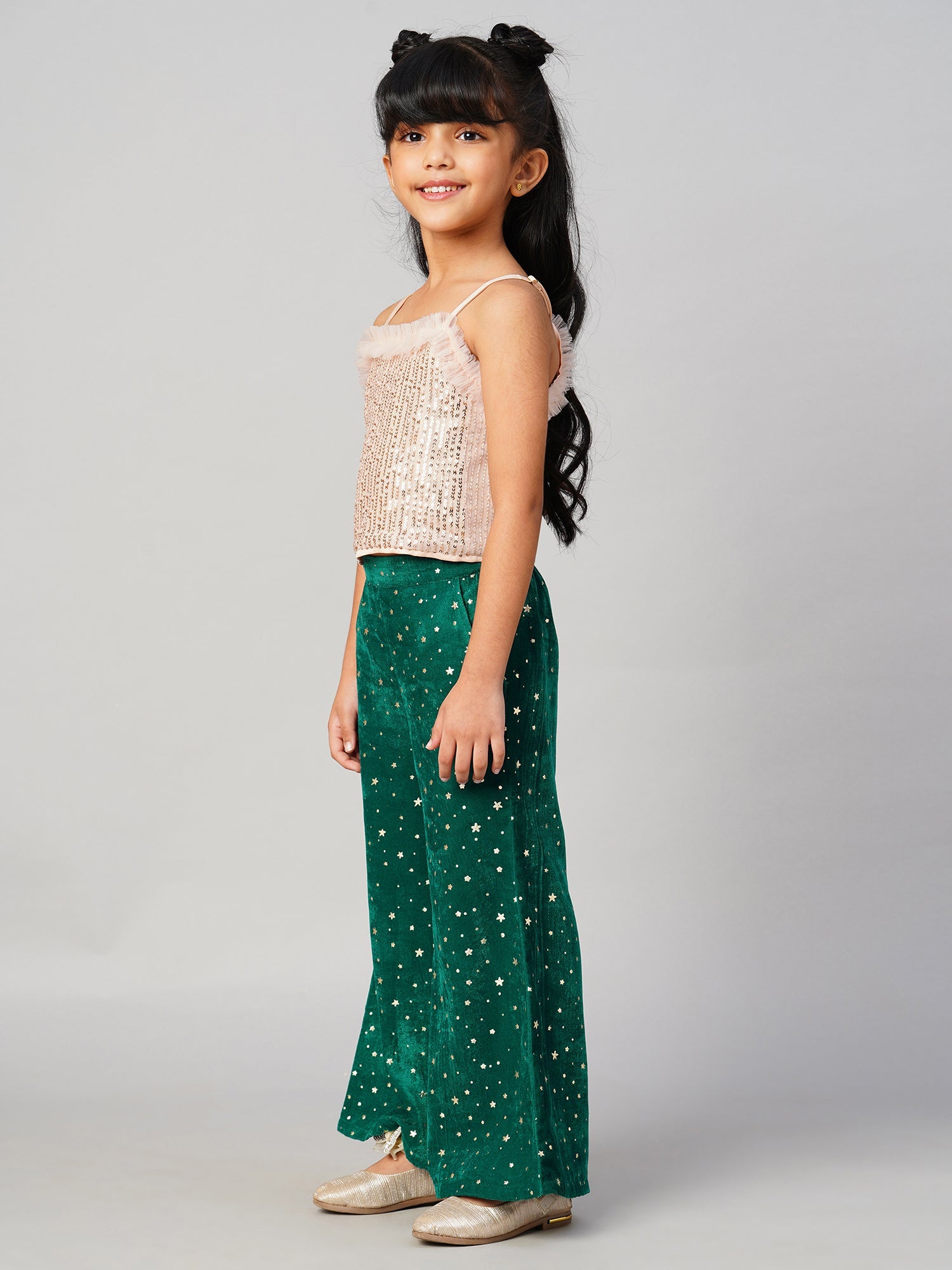 Razzle Dazzle Girls Gold Sequins Party Top With Velvet Pants