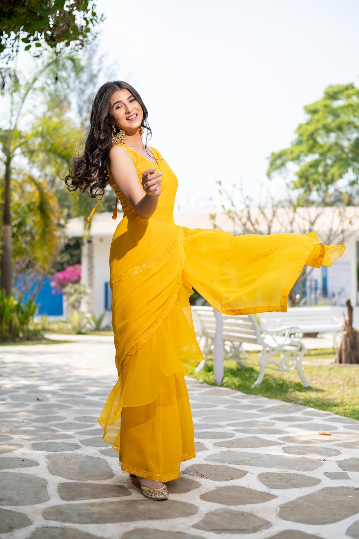 Yellow Ruffle Saree