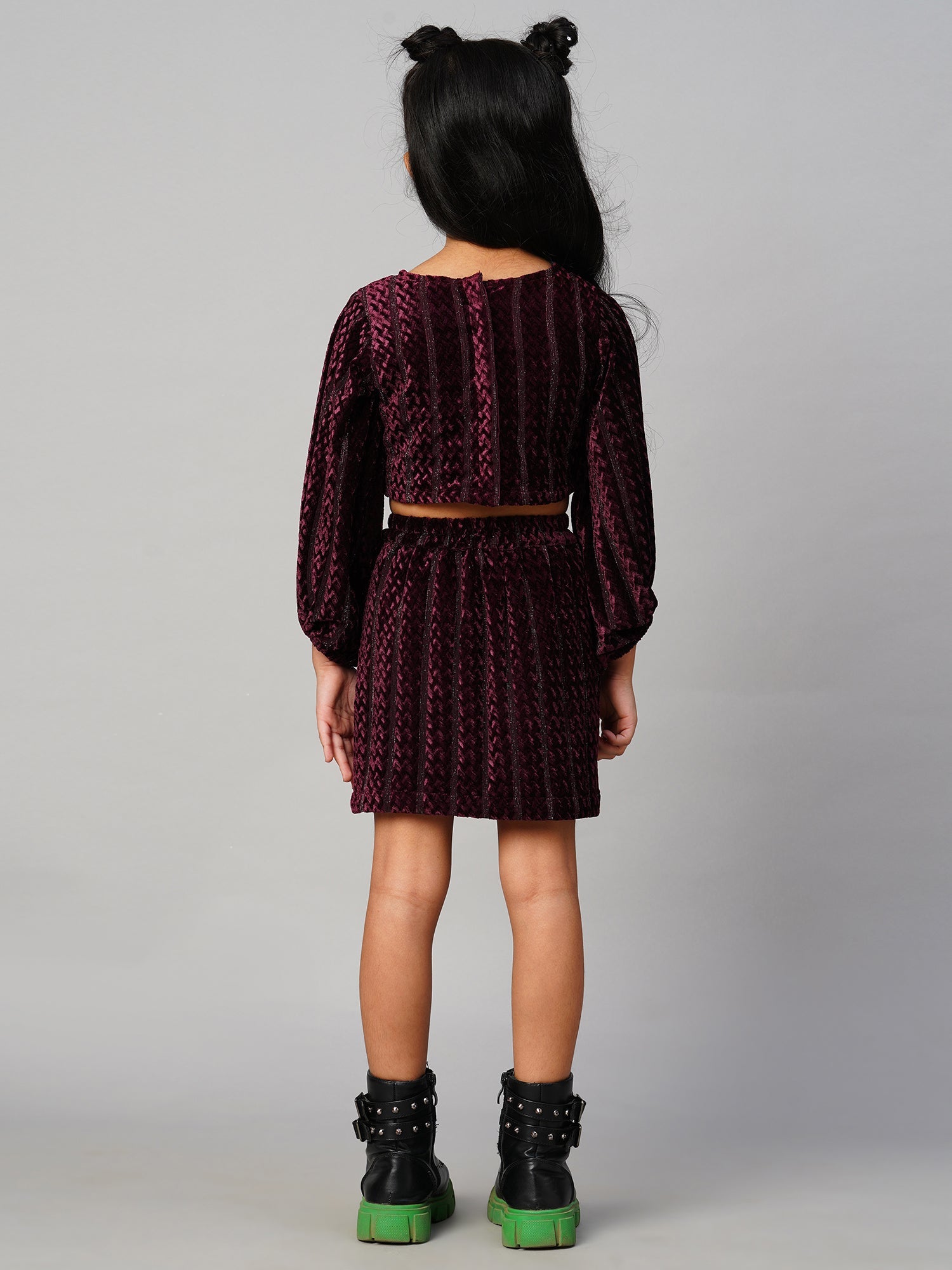 Razzle Dazzle Girls Party Wine Velvet Top With Skirt Set