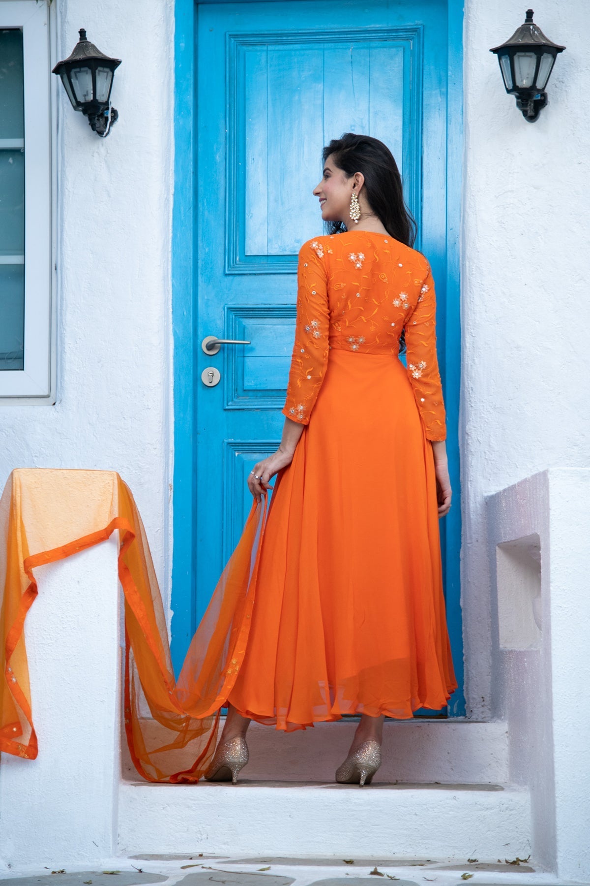 Orange Anarkali Set