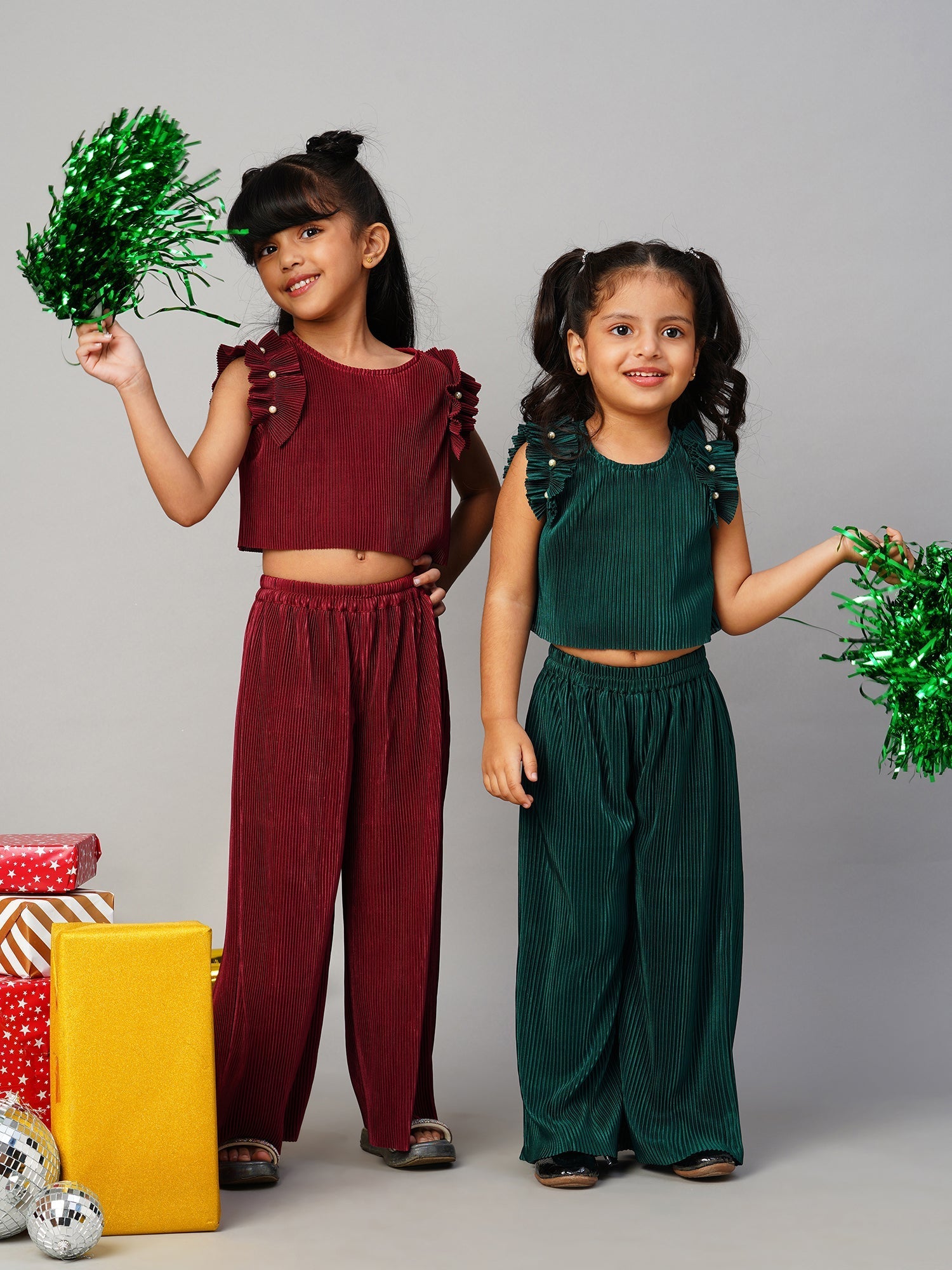 Glam up Girls Maroon Party Top with Pant Girls Co-ordinate set