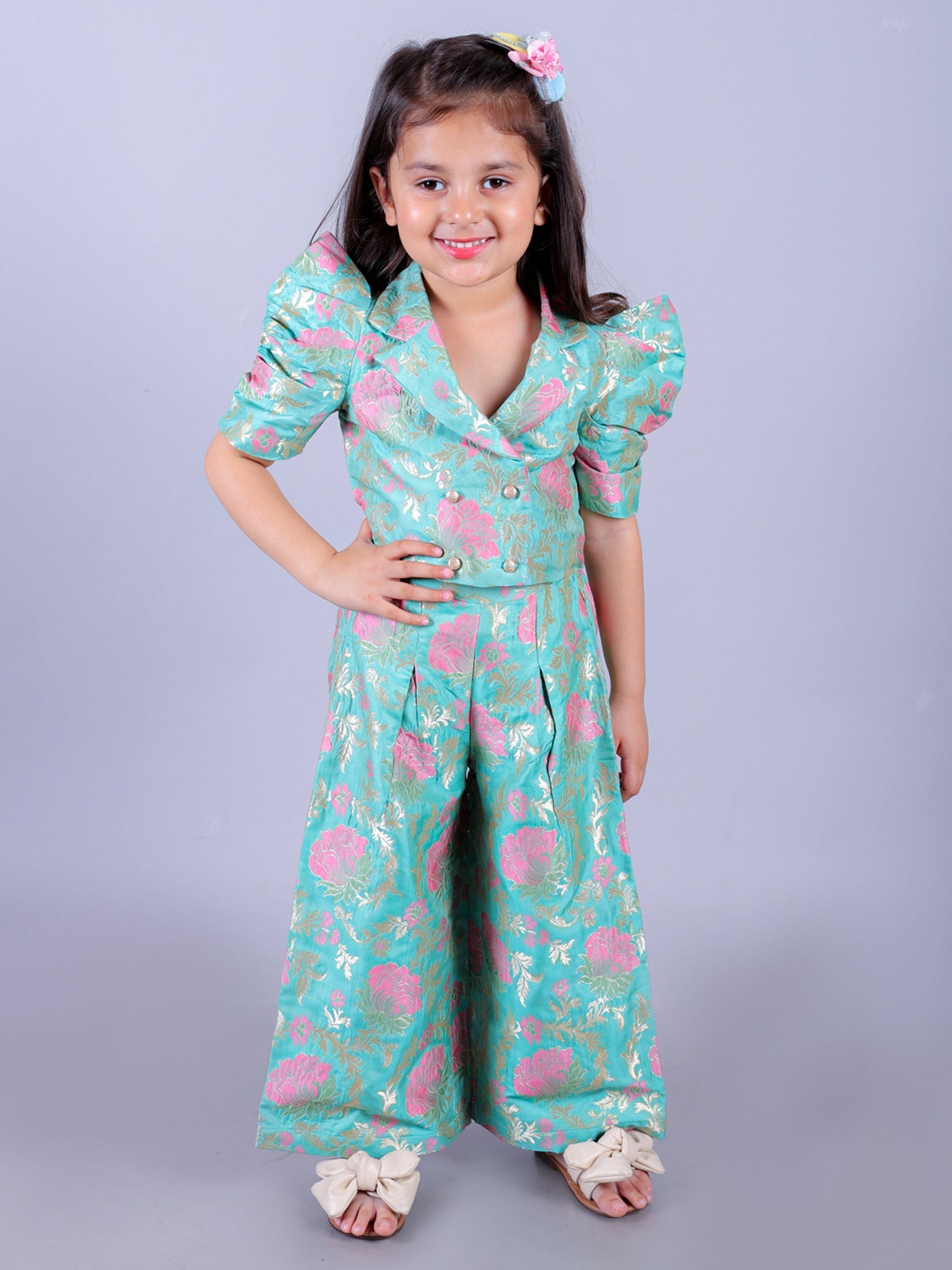 Ethnic Girls Green Cap Sleeve Girls Co-ordinate set