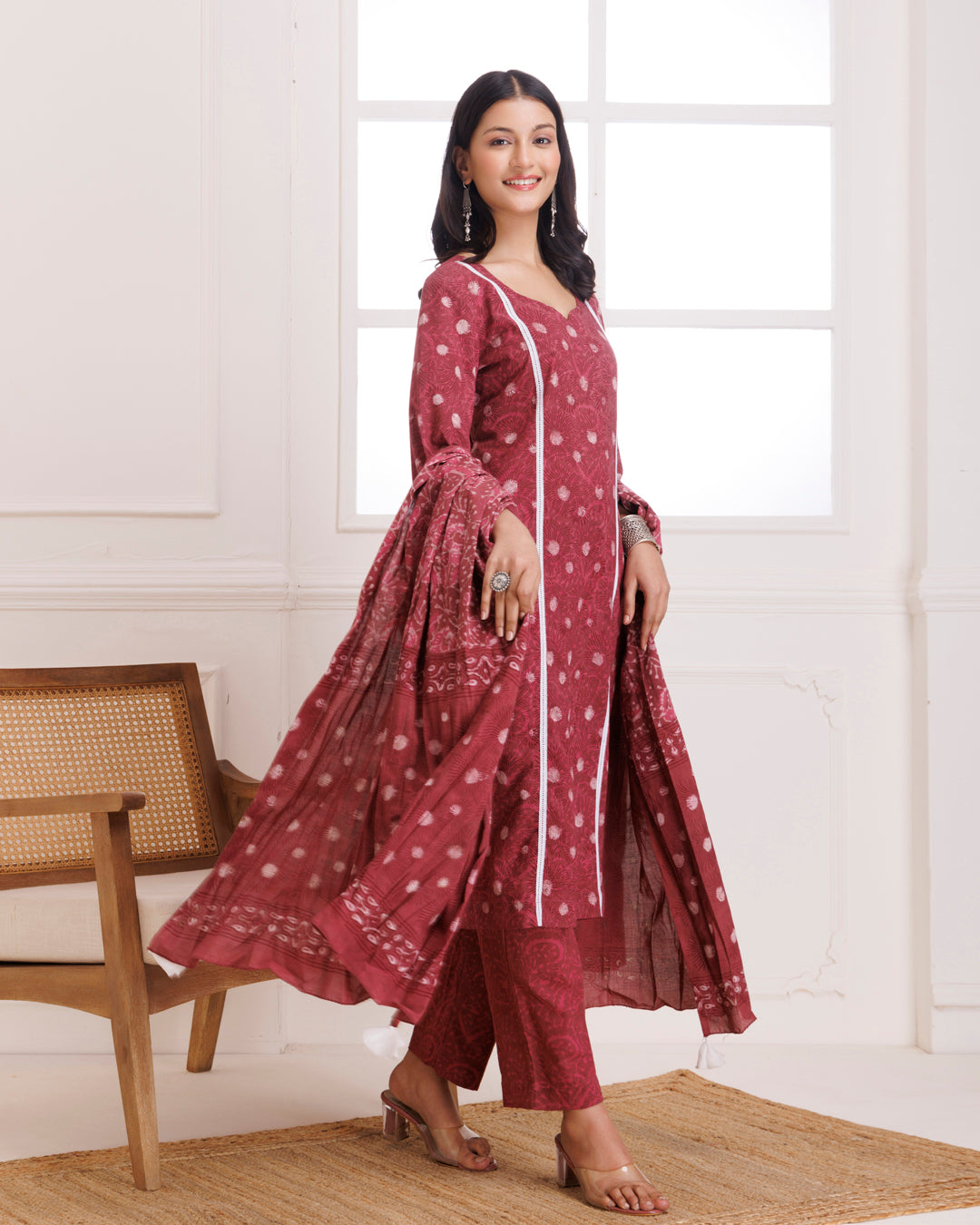 Pink Dabu Hand Block Printed Cotton Suit Set