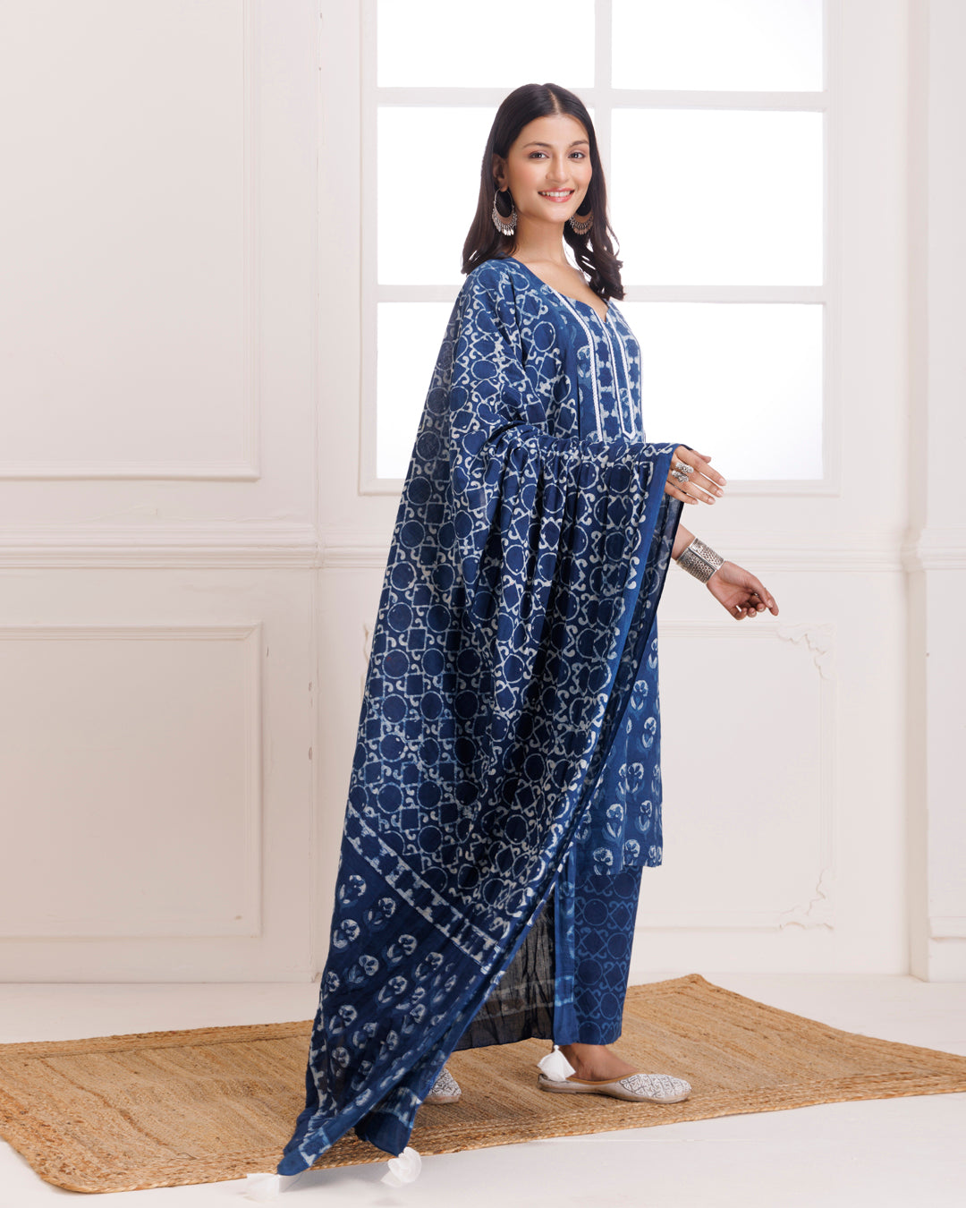 Indigo Dabu Hand Block Printed Cotton Suit Set