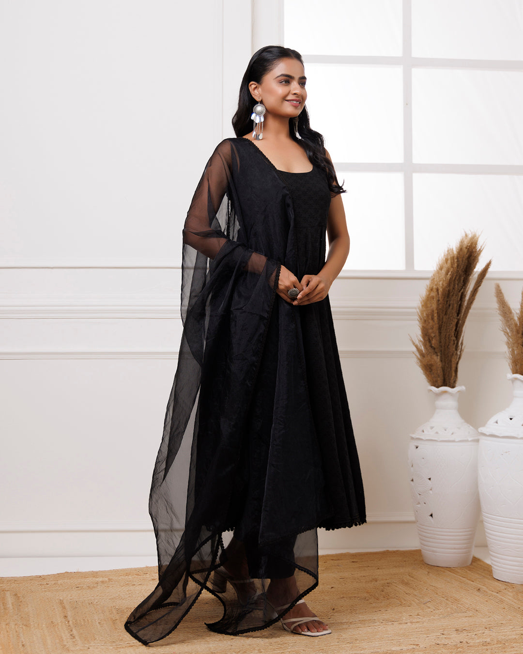 Black Schiffili Anarkali Suit Set