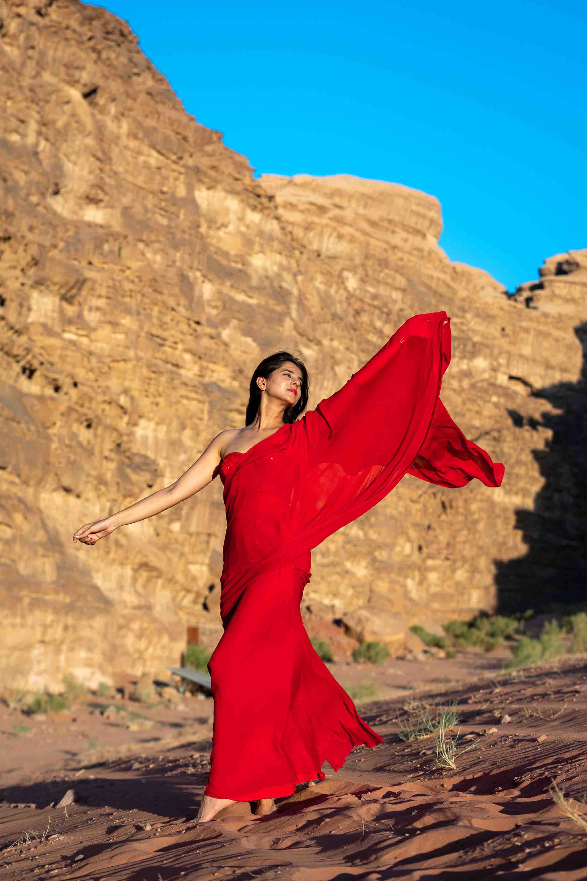 Red Ready to Wear Saree with stitched Blouse