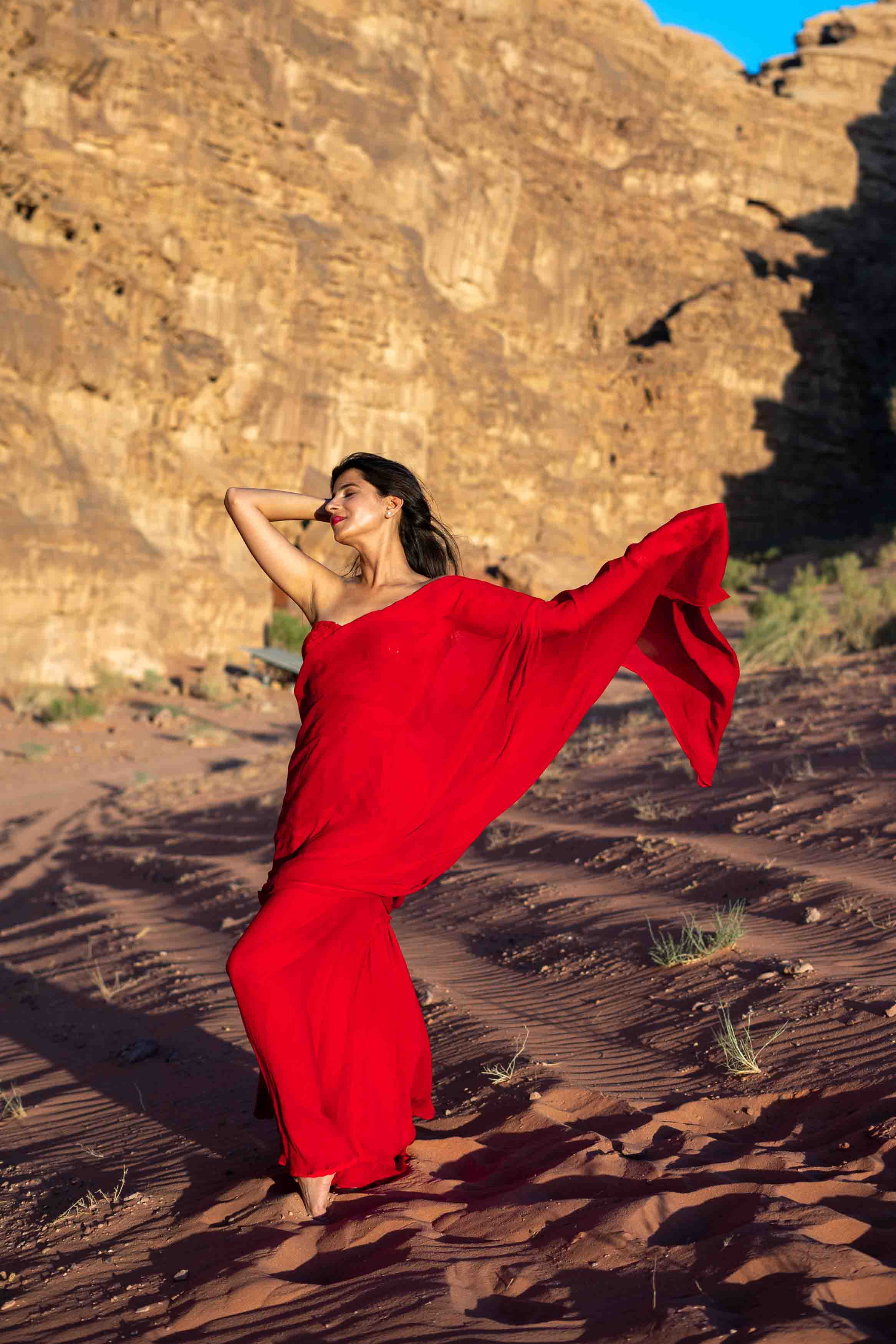 Red Ready to Wear Saree with stitched Blouse