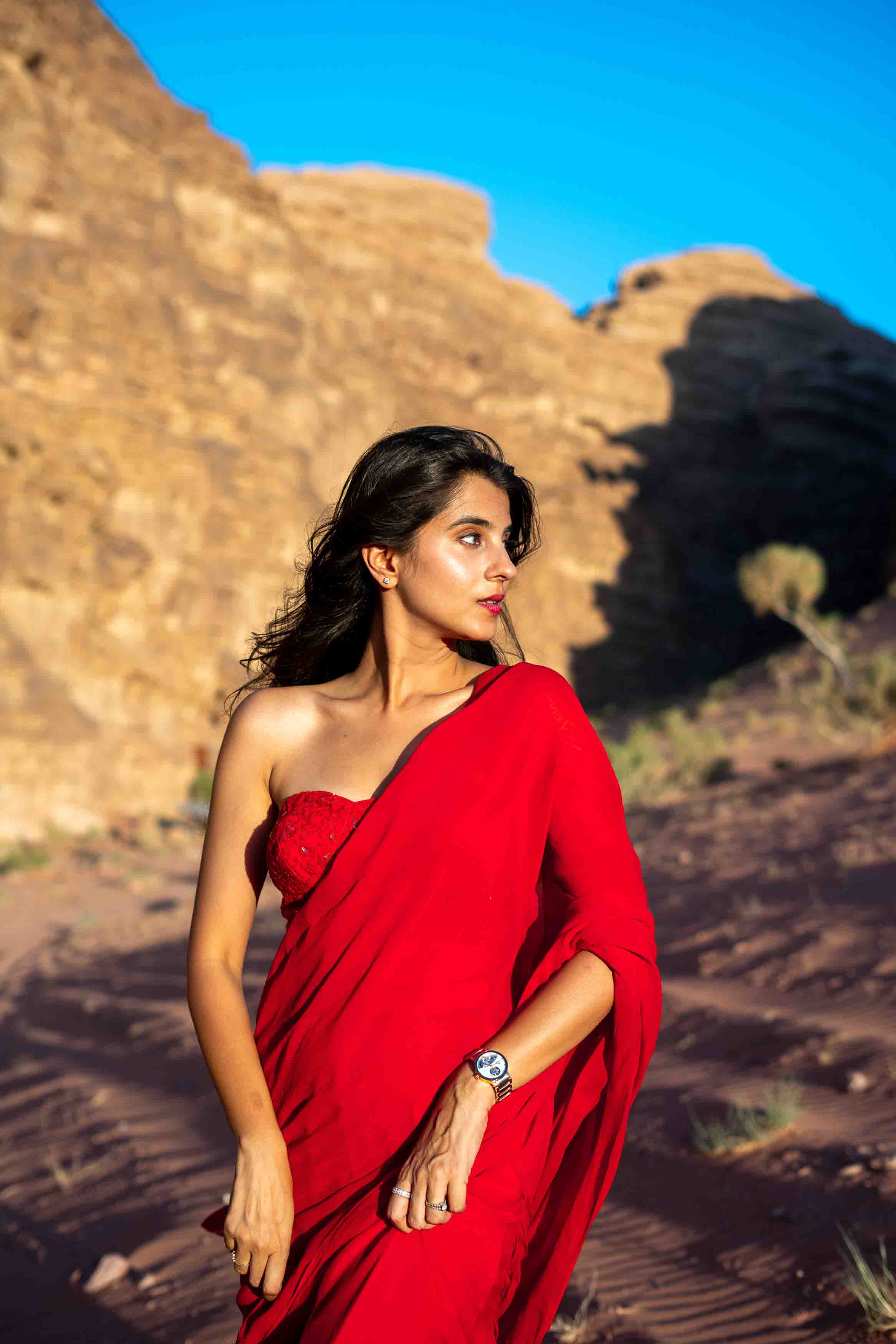 Red Ready to Wear Saree with stitched Blouse