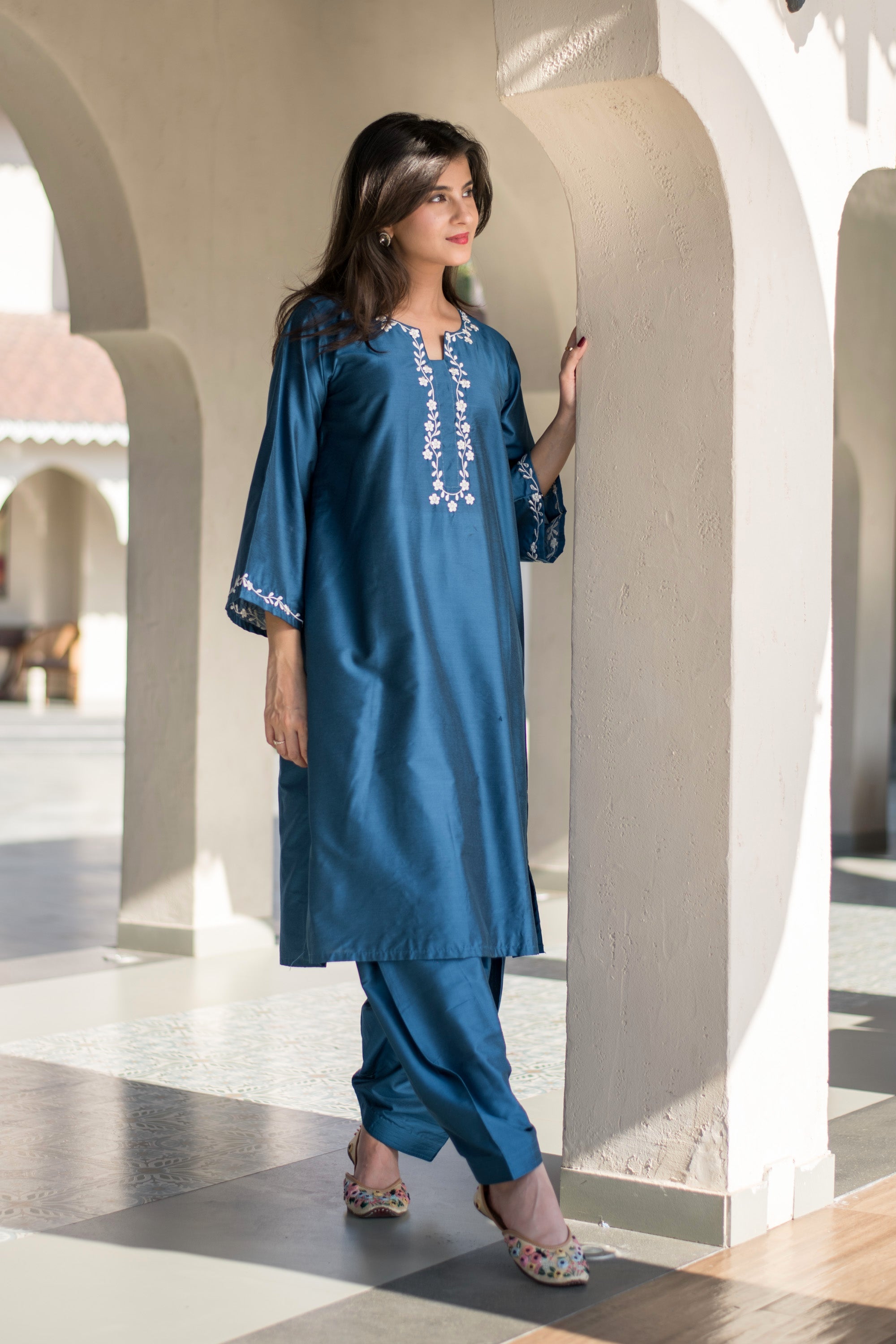 Blue Kurta Embroidery Co-Ord Set