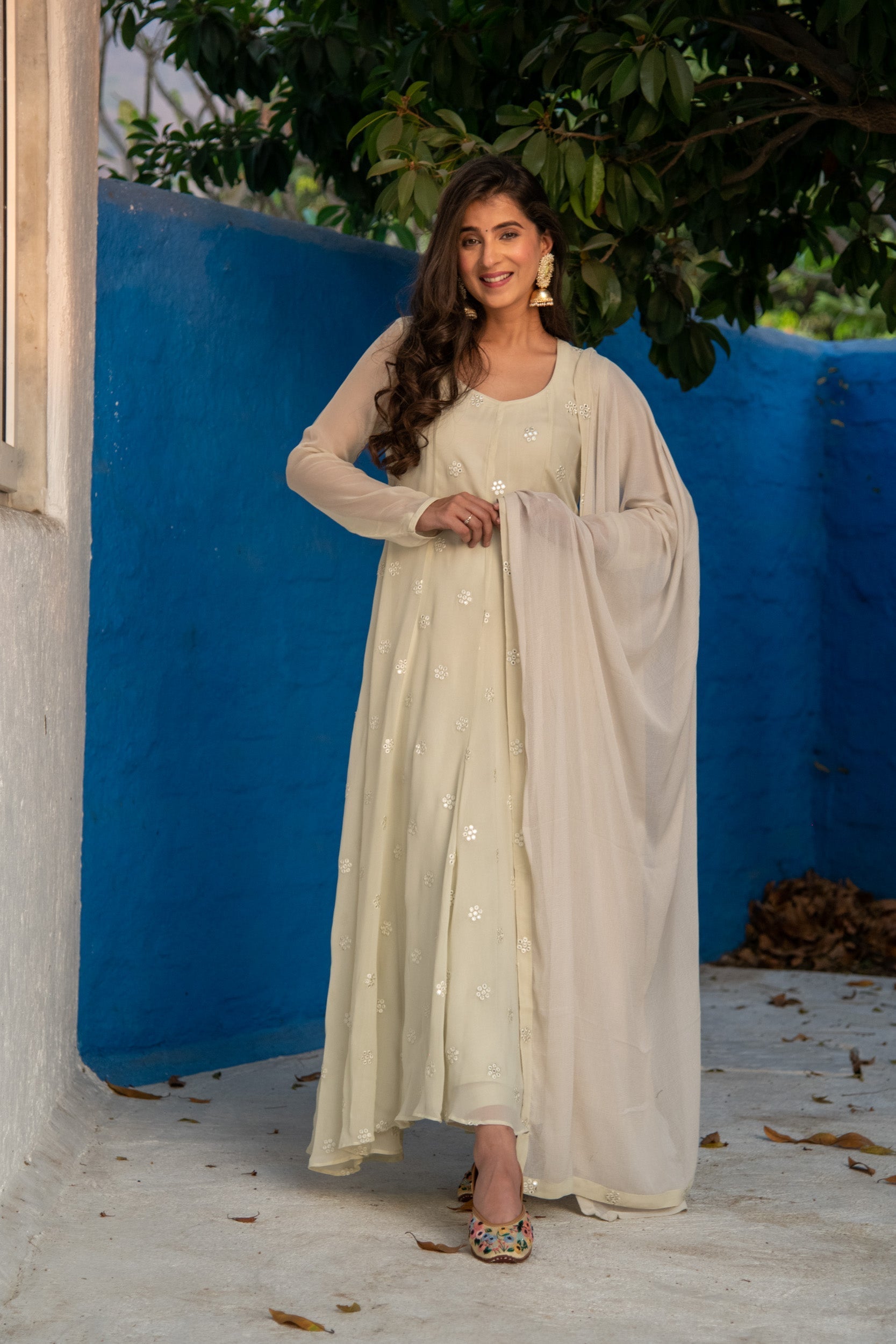 Ivory High Kali Anarkali set