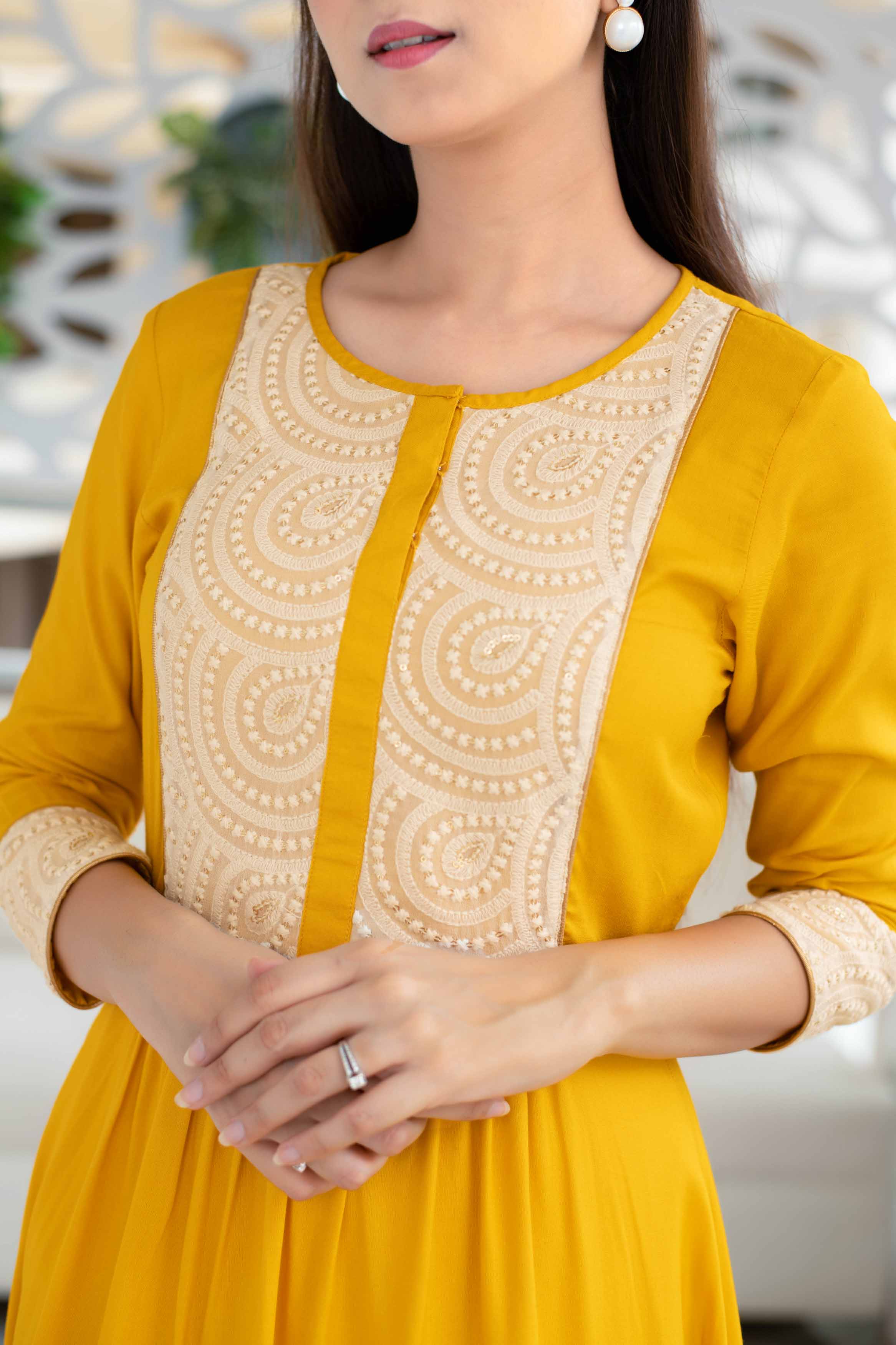 Yellow Long Kurta With Straight Pant Set