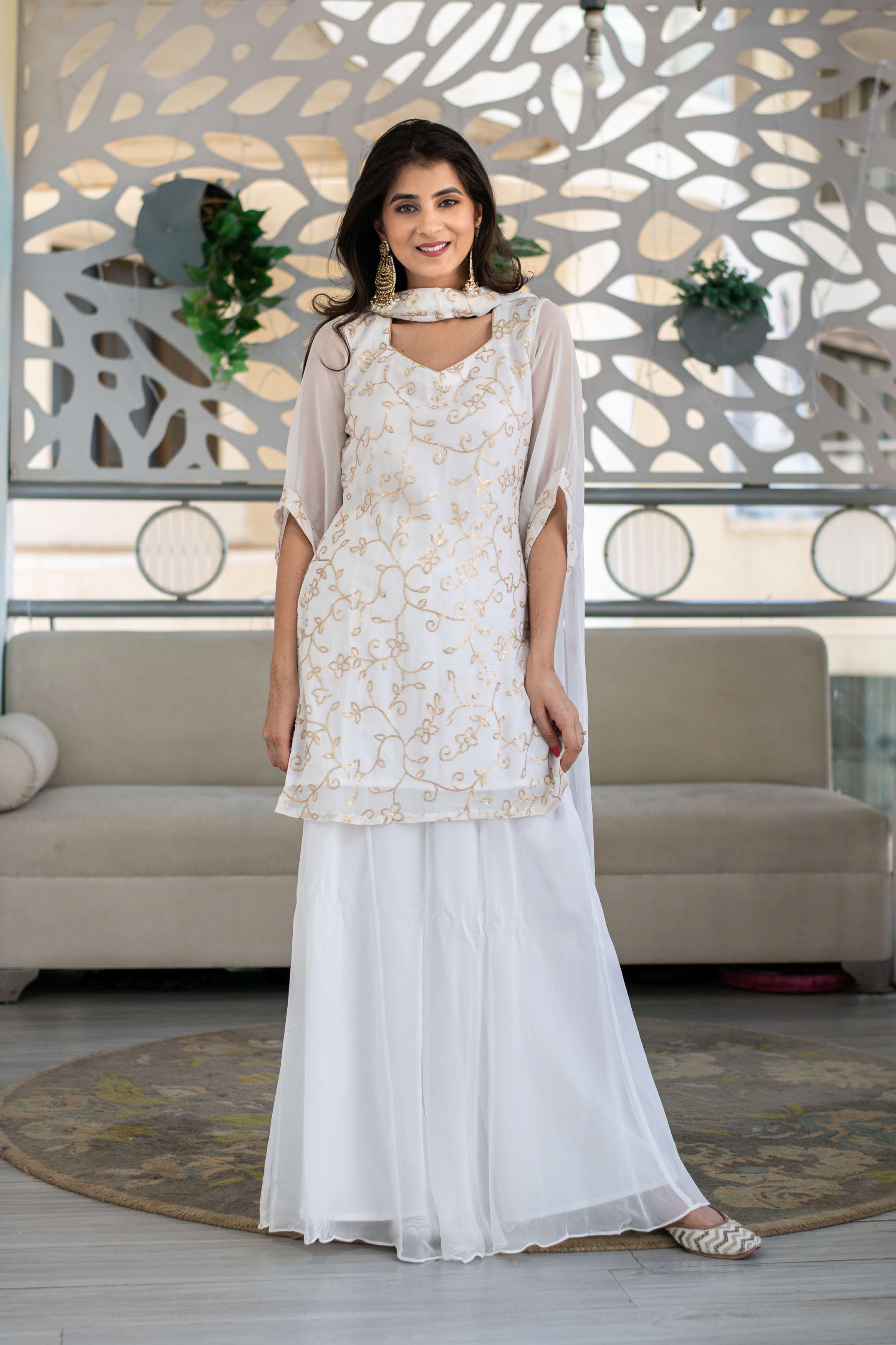 White Sequin Kurta With Palazzo