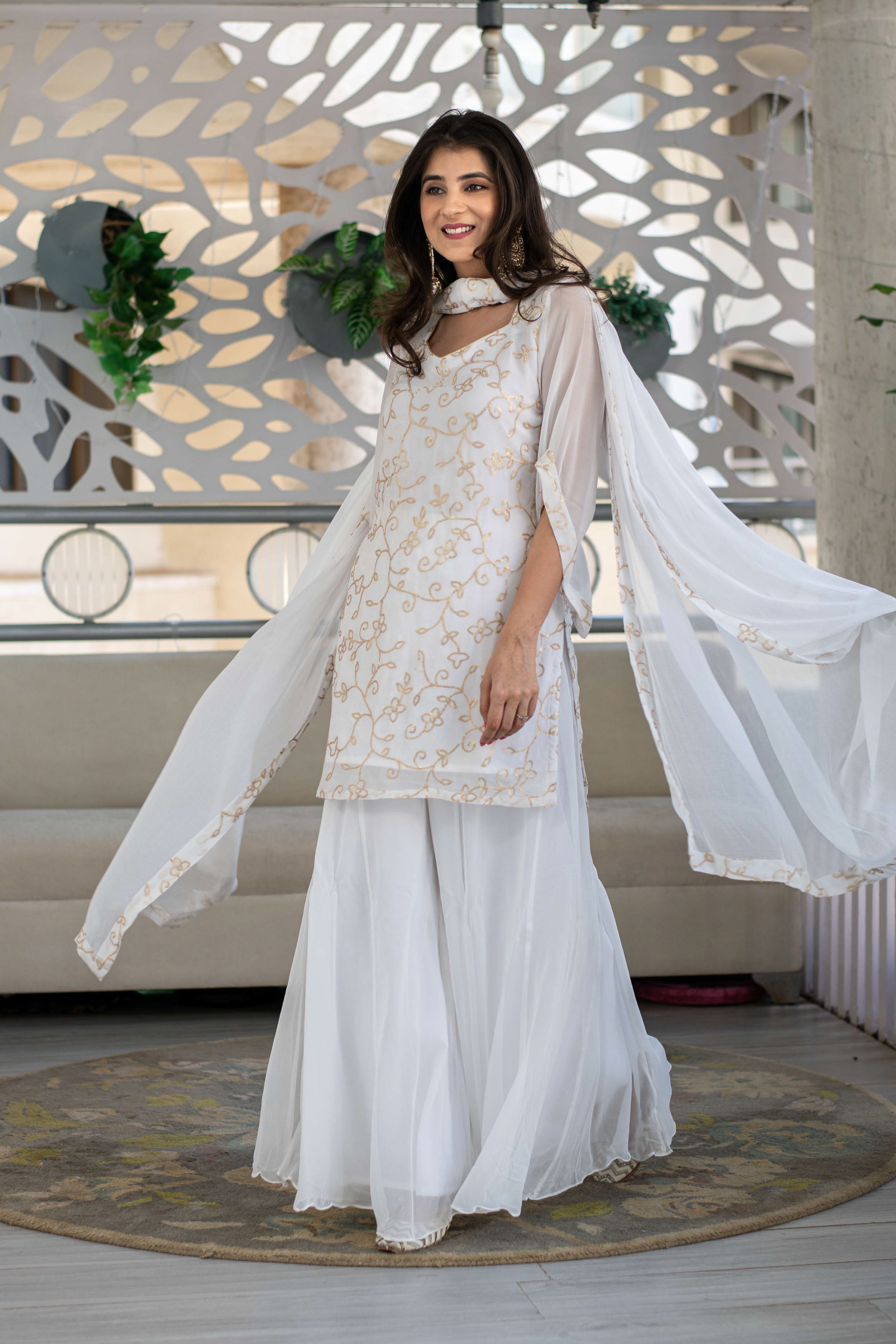 White Sequin Kurta With Palazzo