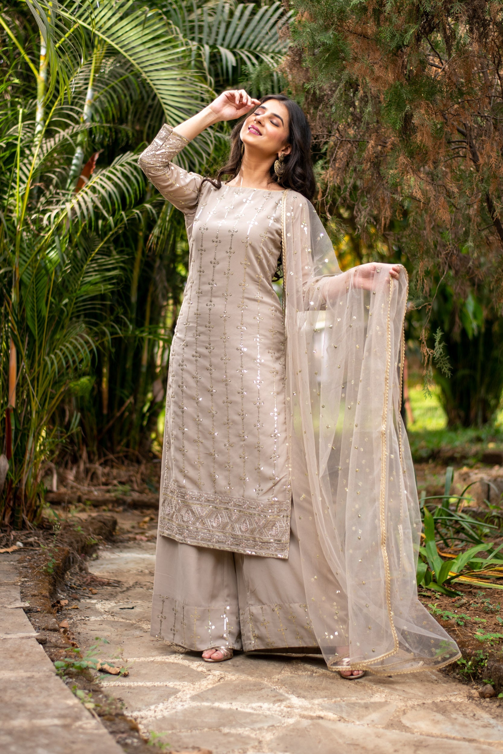 Beige Heavy kurta with pallazo set