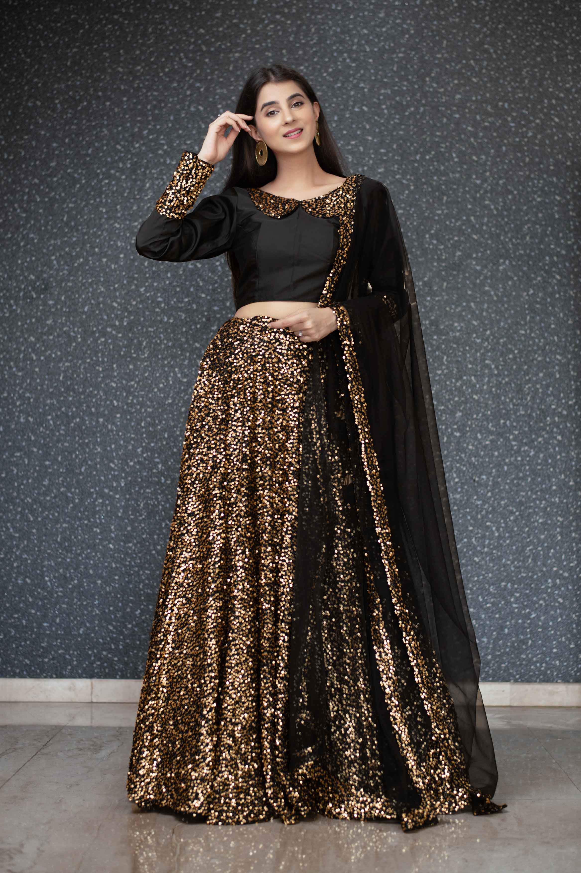 Black And Gold Lehenga Set