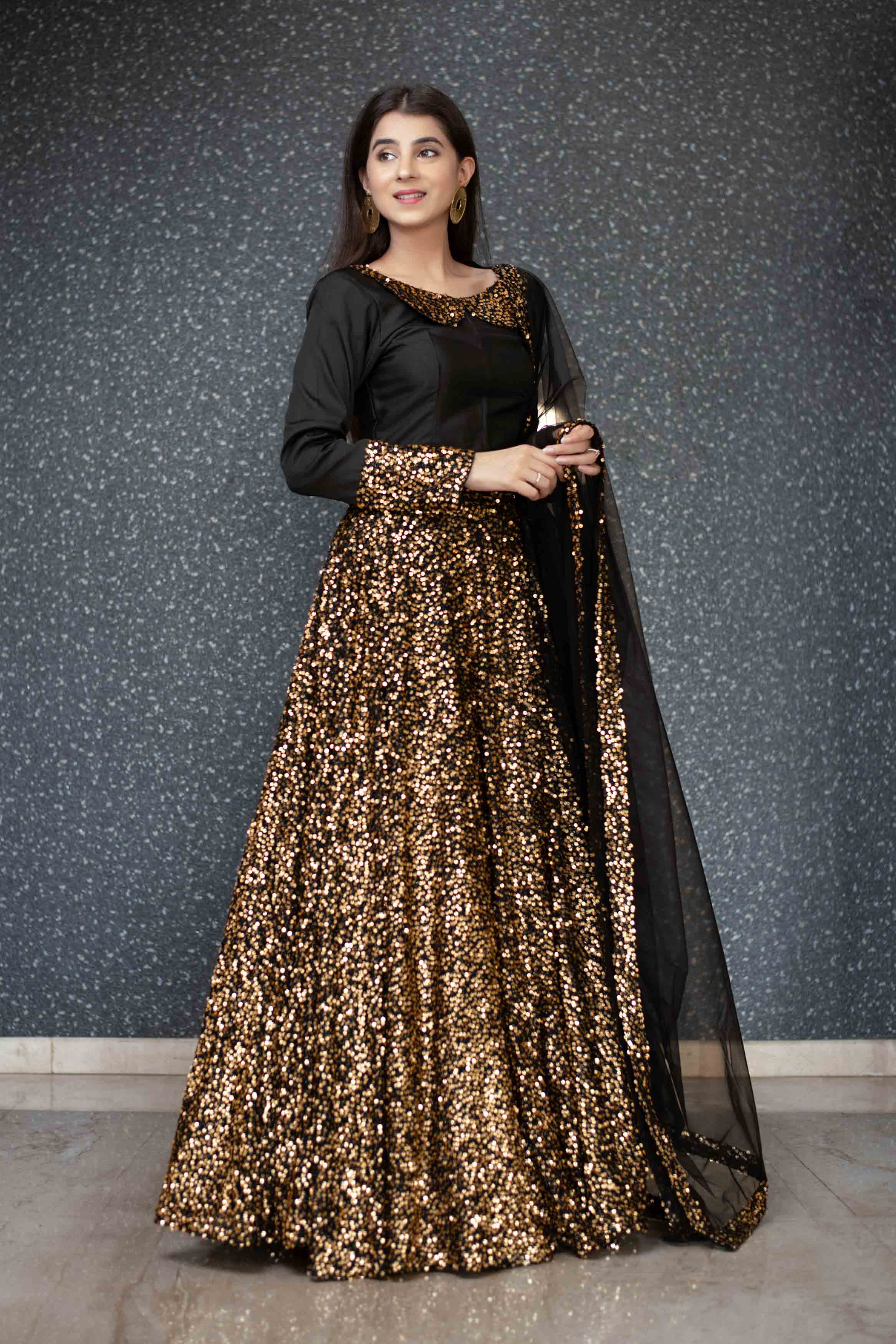 Black And Gold Lehenga Set