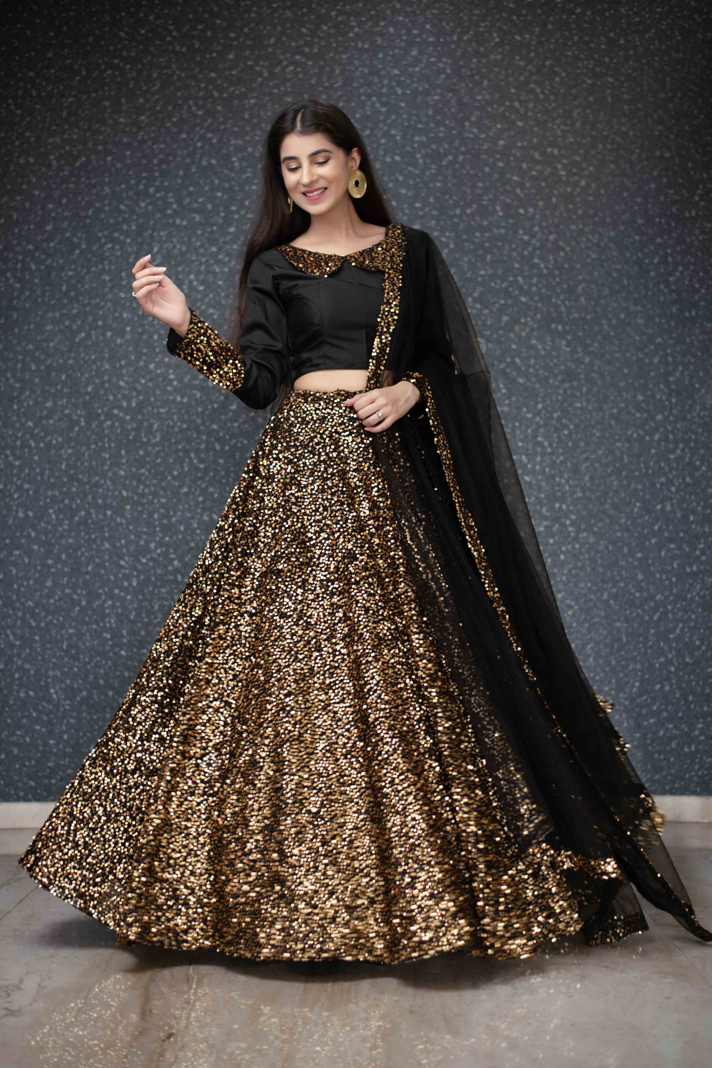 Black And Gold Lehenga Set