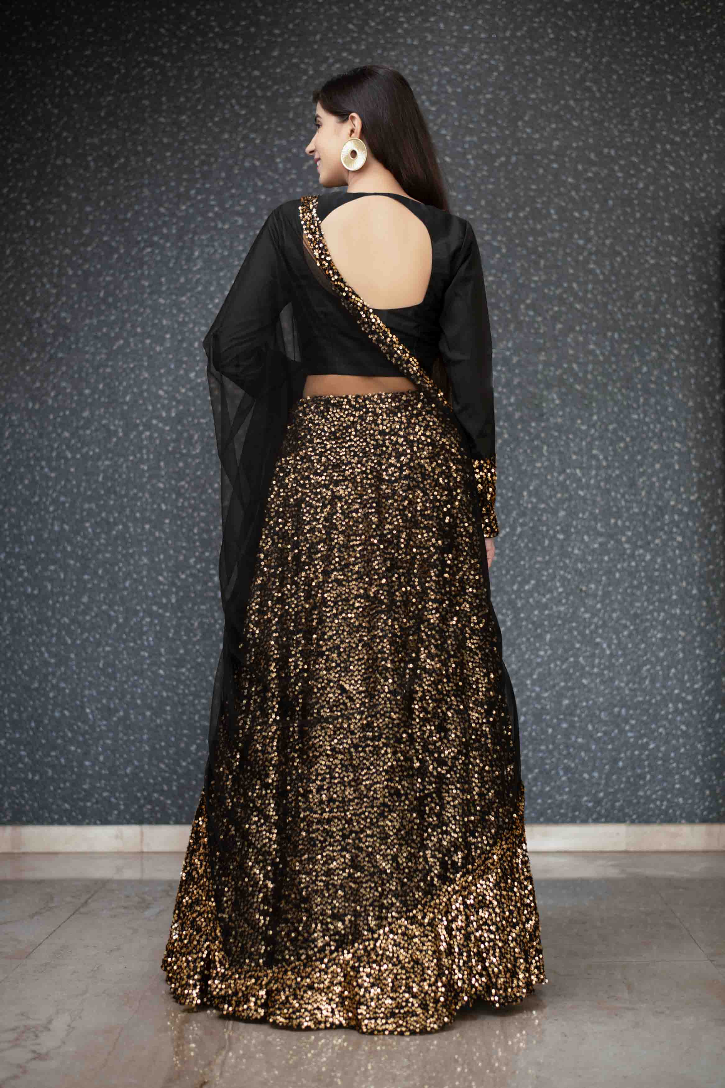 Black And Gold Lehenga Set