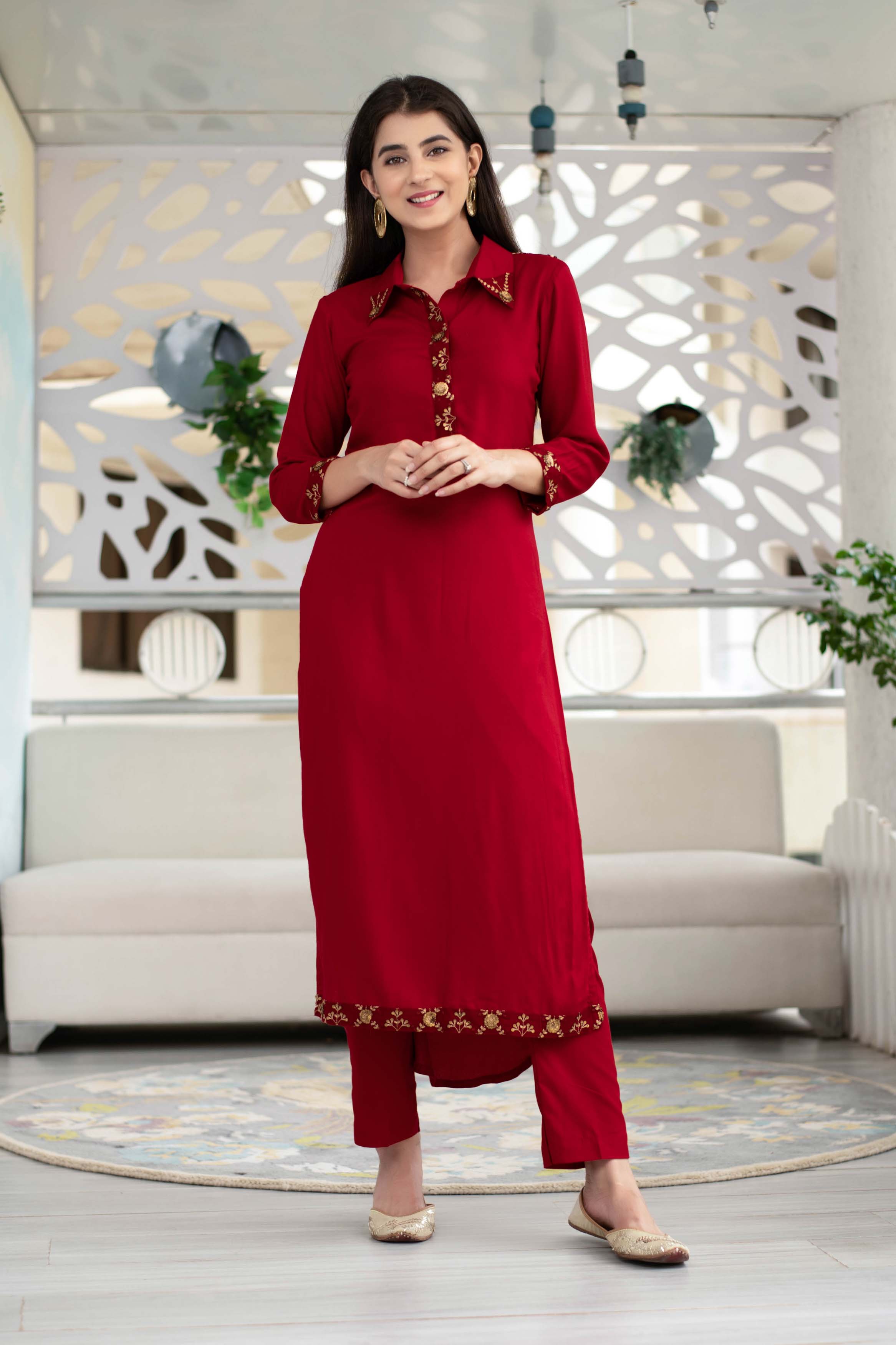 Maroon Sequin Work Kurta Set